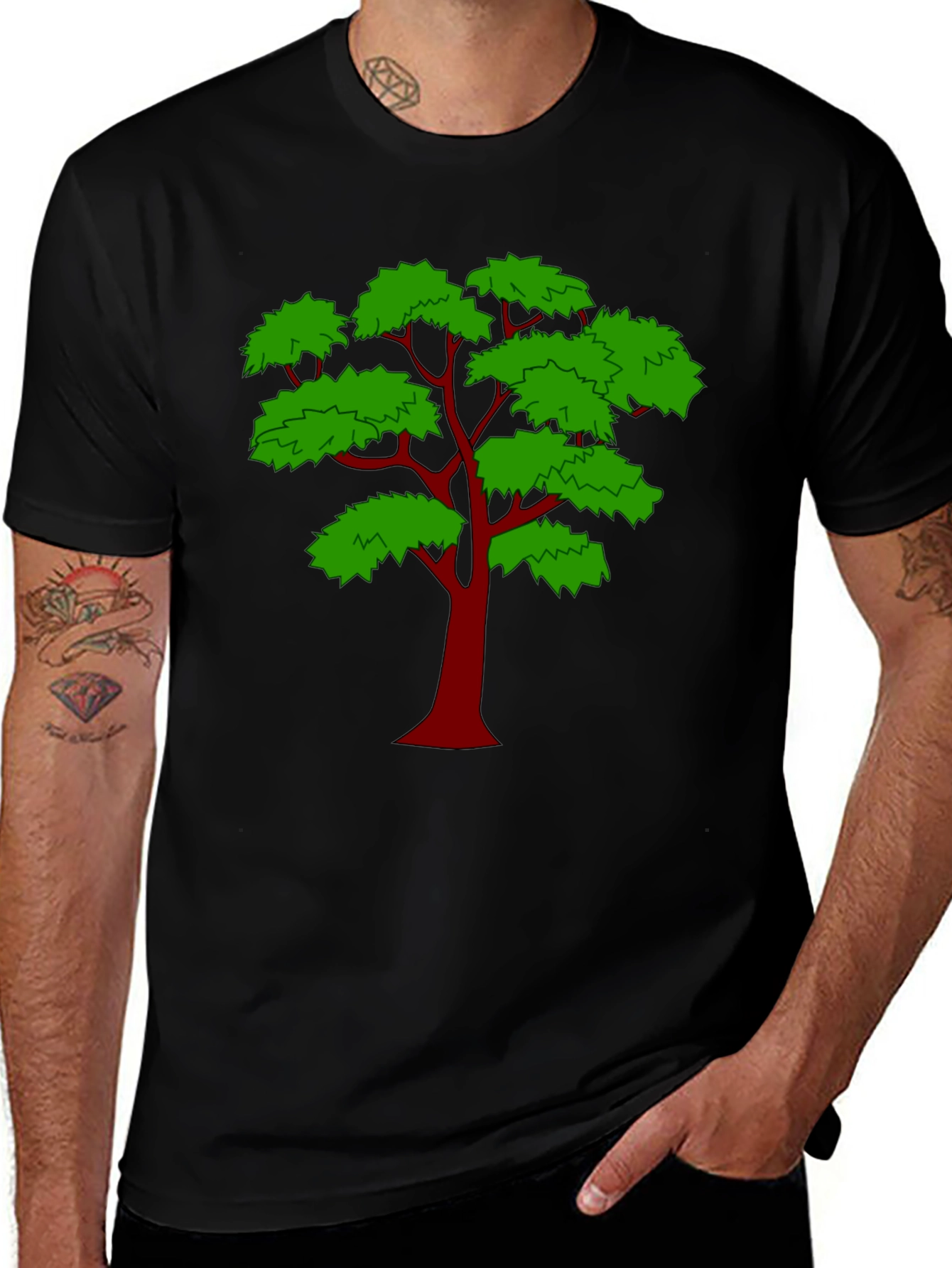 Unique Tree Graphic Print Black T-Shirt