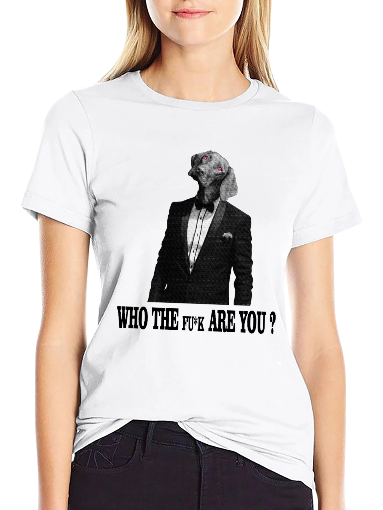 Dog in Tuxedo T-Shirt: Who The F*ck Are You?