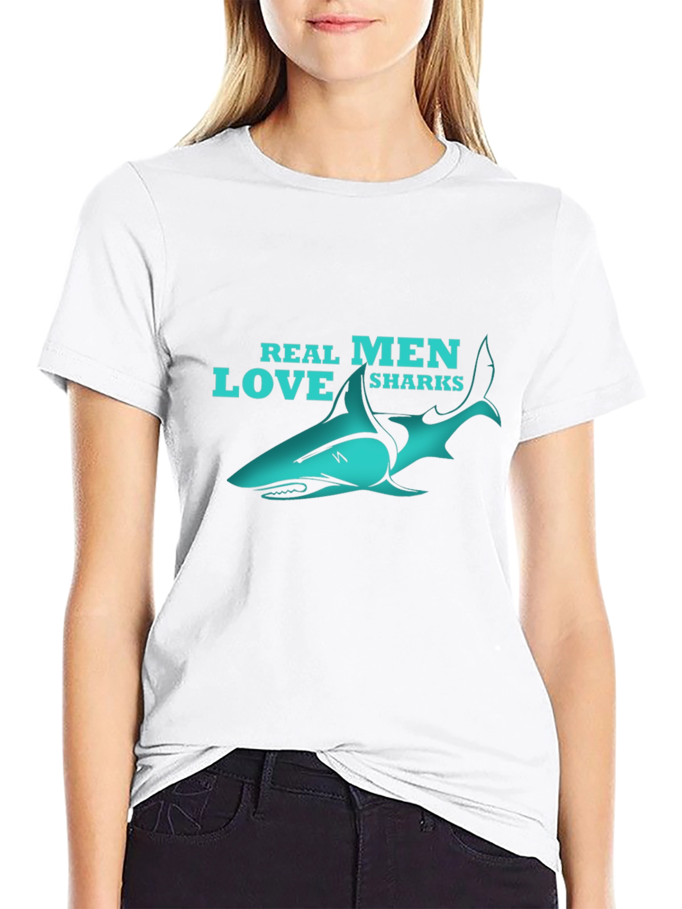 Real Men Love Sharks Black Graphic Tee