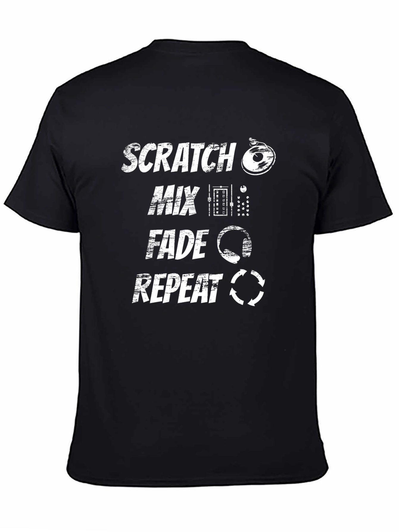 DJ Scratch Mix Fade Repeat Black T-Shirt