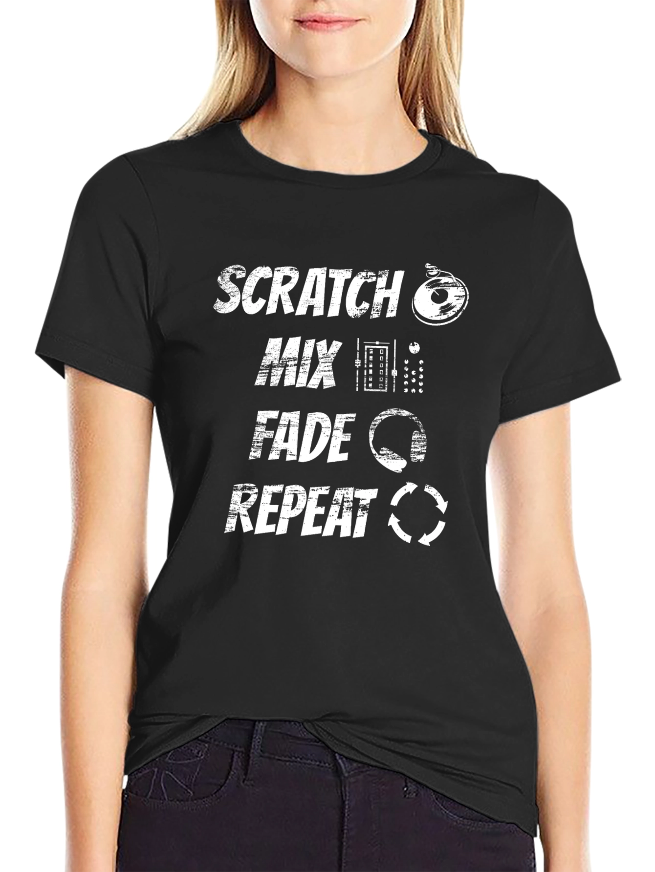 DJ Scratch Mix Fade Repeat Black T-Shirt
