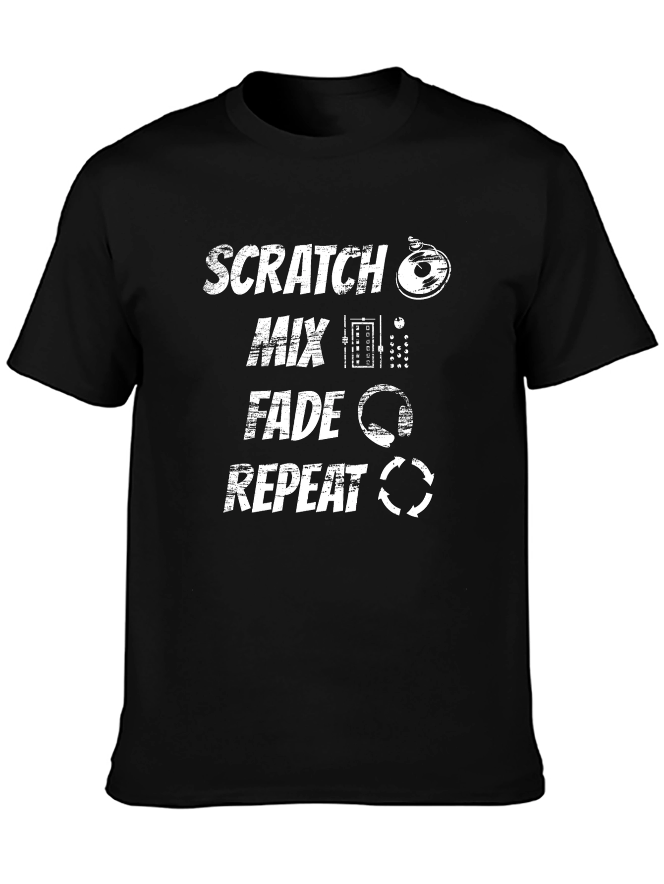 DJ Scratch Mix Fade Repeat Black T-Shirt