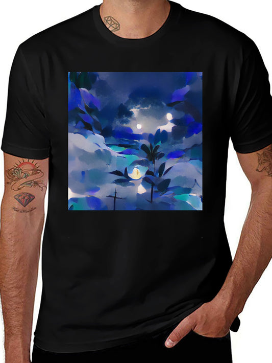 Abstract Nightscape Graphic Tee - Black Unisex T-Shirt