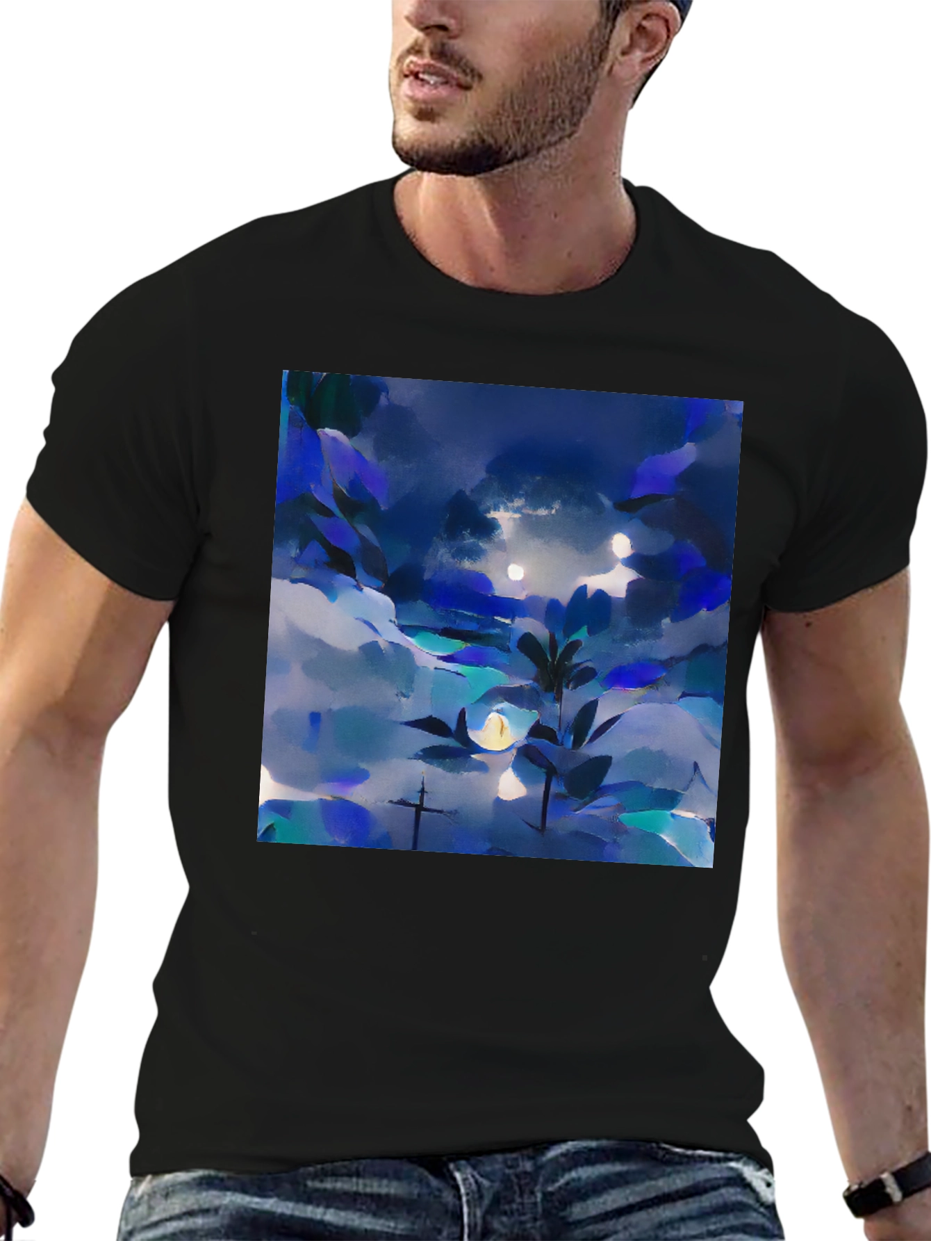 Abstract Nightscape Graphic Tee - Black Unisex T-Shirt