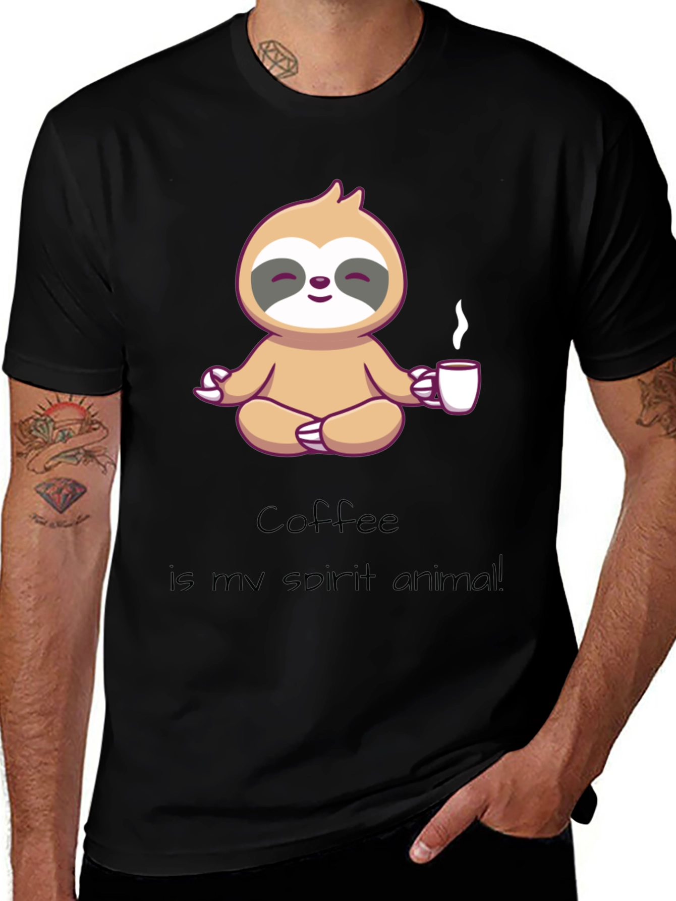 Coffee Sloth Spirit Animal Graphic T-Shirt