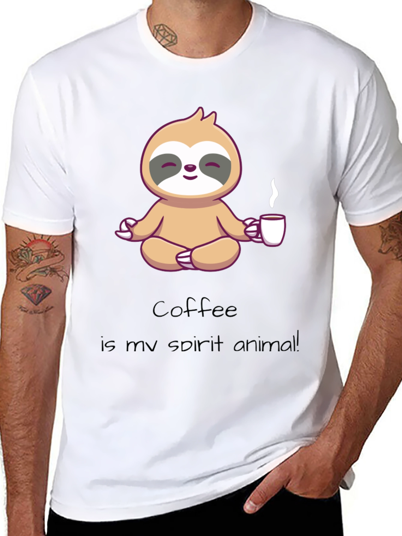 Coffee Sloth Spirit Animal Graphic T-Shirt