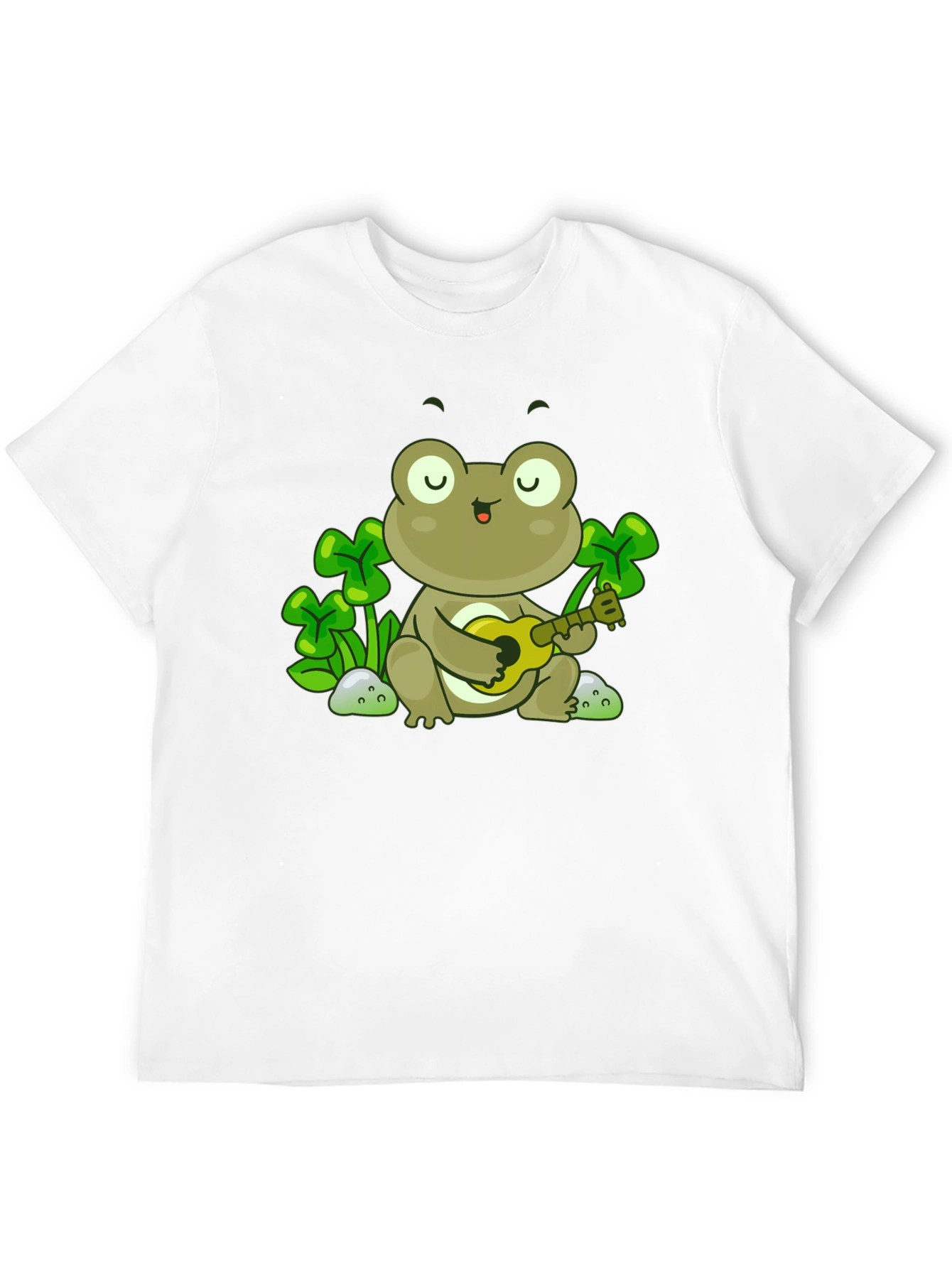 Frog Playing Ukulele Graphic Tee - Black Cotton Shirt