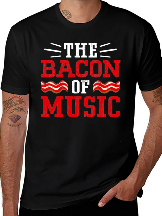 Bacon of Music Graphic T-Shirt - Black Crew Neck Tee