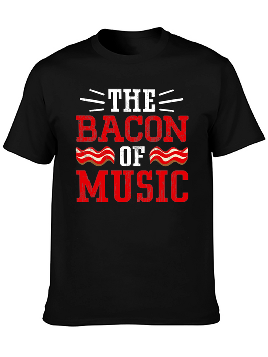 Bacon of Music Graphic T-Shirt - Black Crew Neck Tee