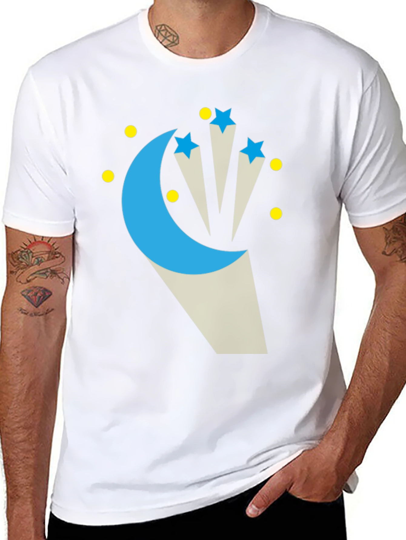 Celestial Moon & Stars Graphic Tee - Black Cotton