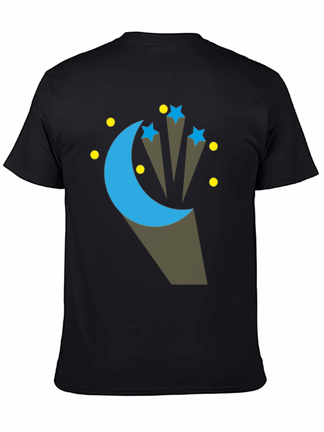 Celestial Moon & Stars Graphic Tee - Black Cotton
