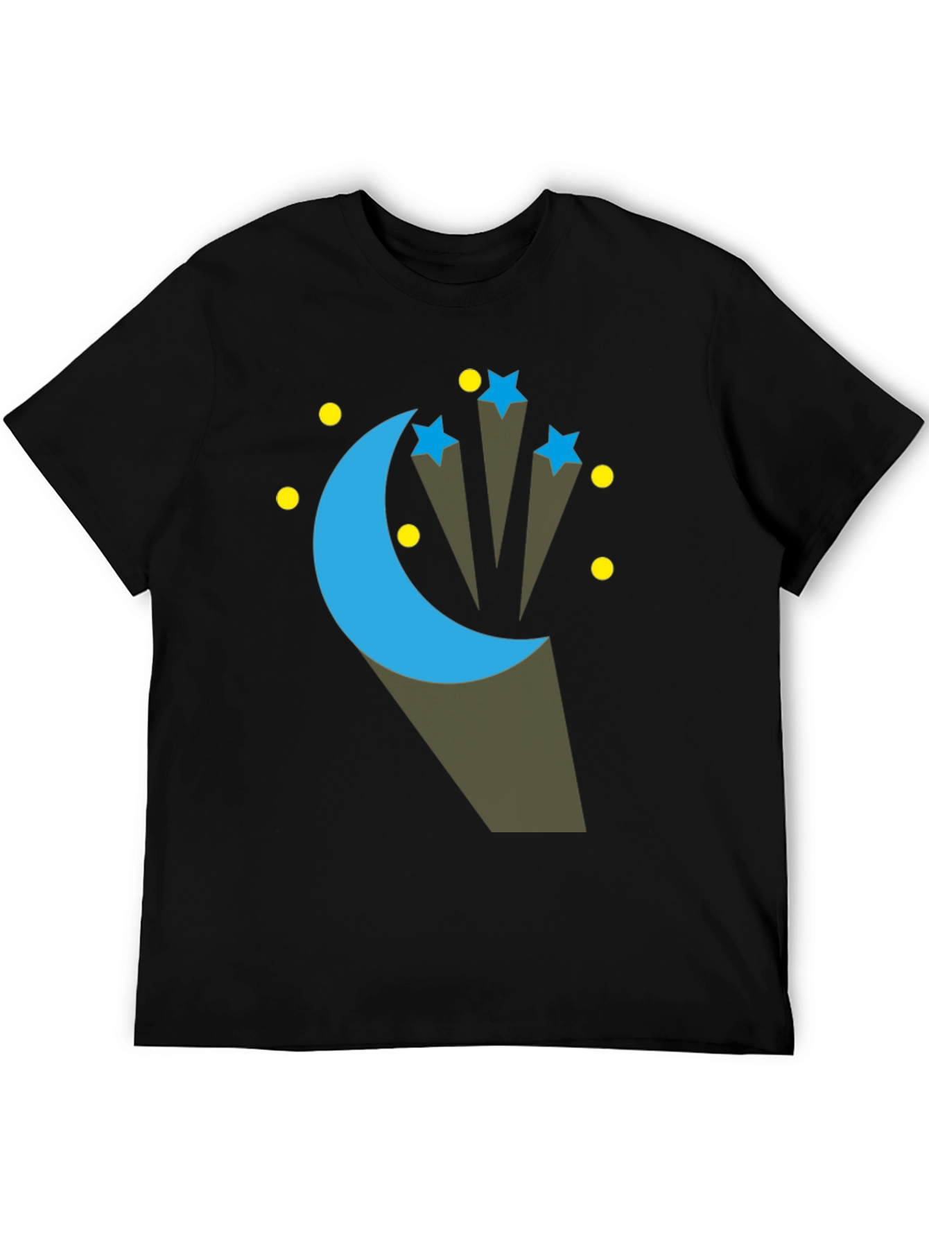 Celestial Moon & Stars Graphic Tee - Black Cotton