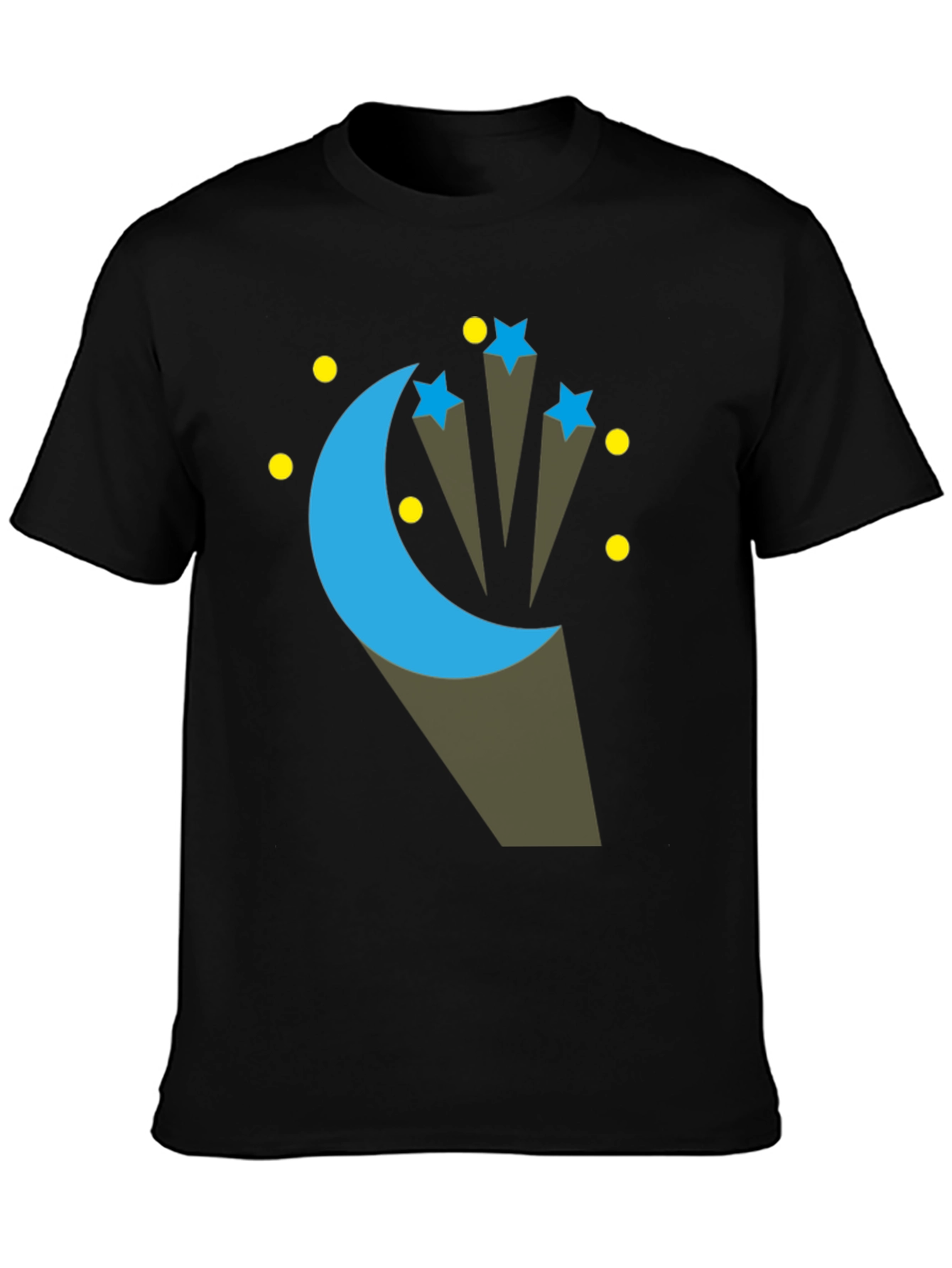 Celestial Moon & Stars Graphic Tee - Black Cotton