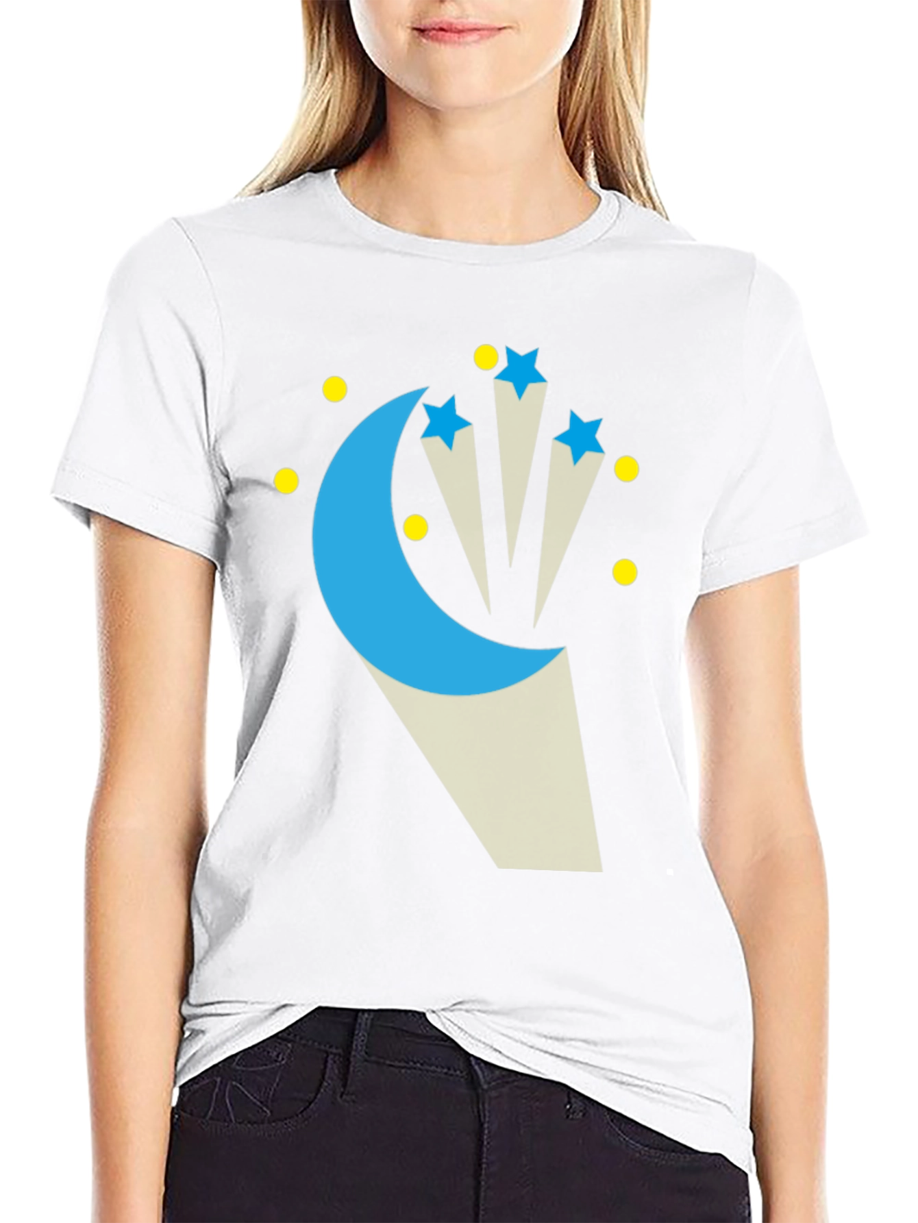 Celestial Moon & Stars Graphic Tee - Black Cotton