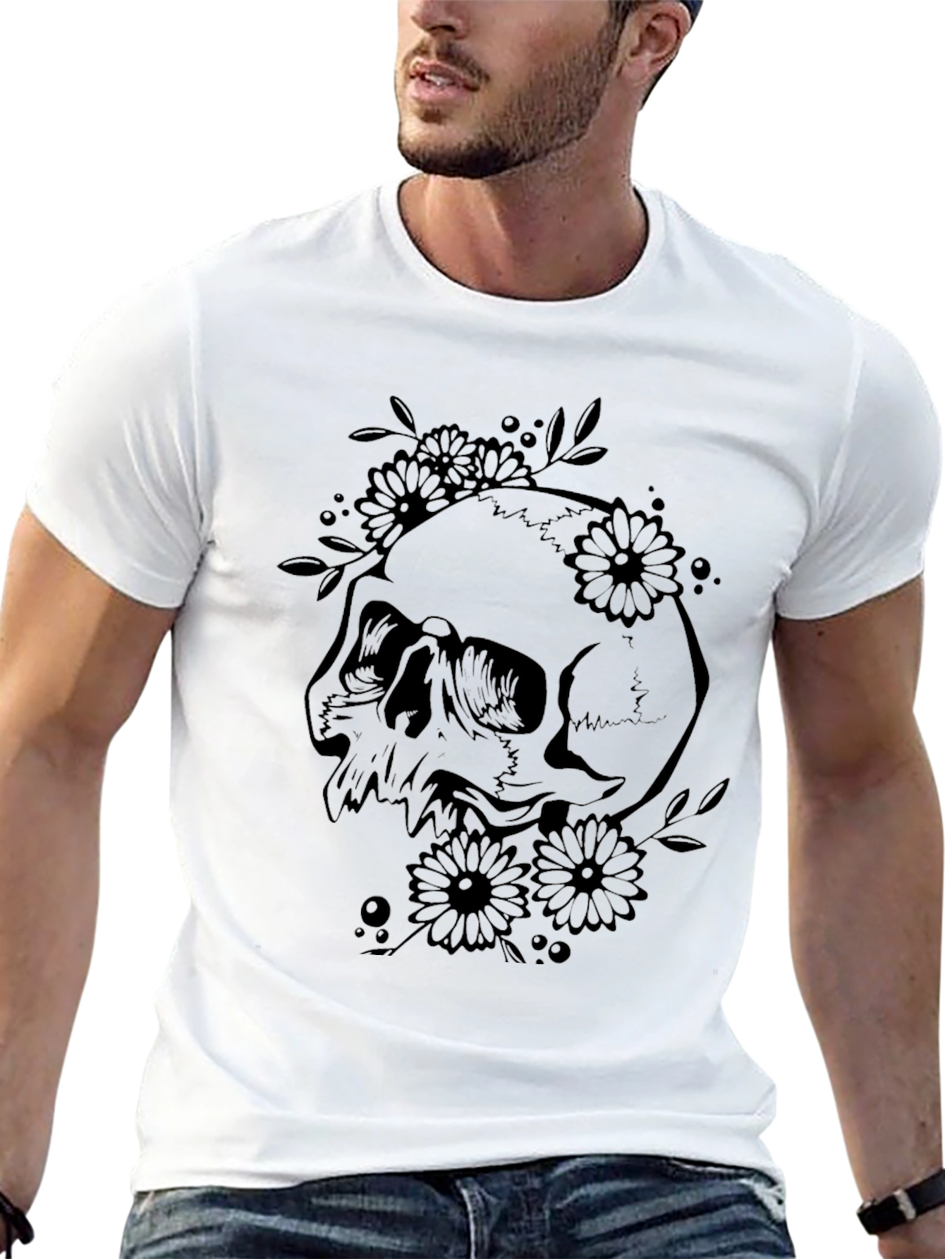 Skull and Flowers Graphic Tee