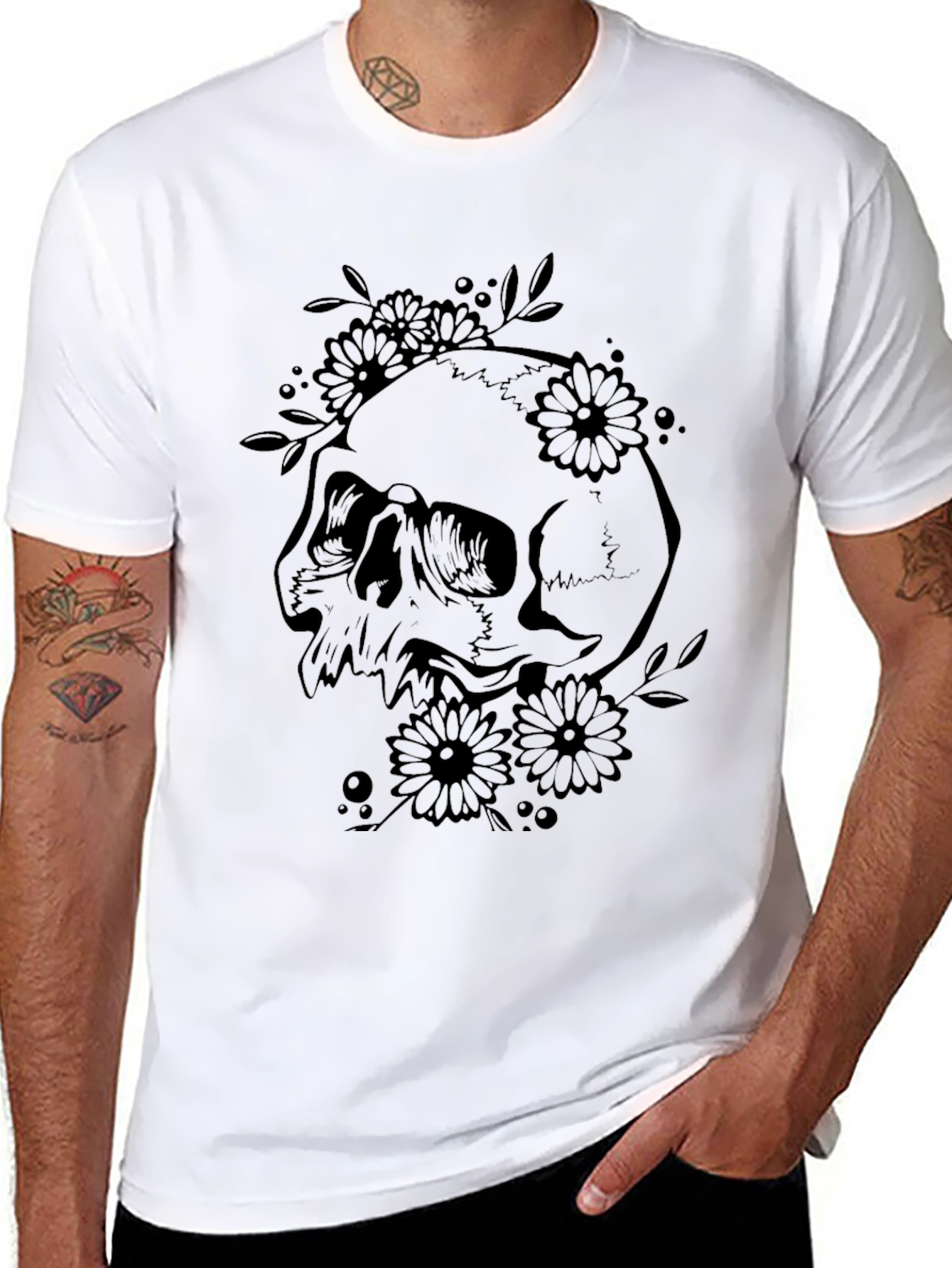 Skull and Flowers Graphic Tee