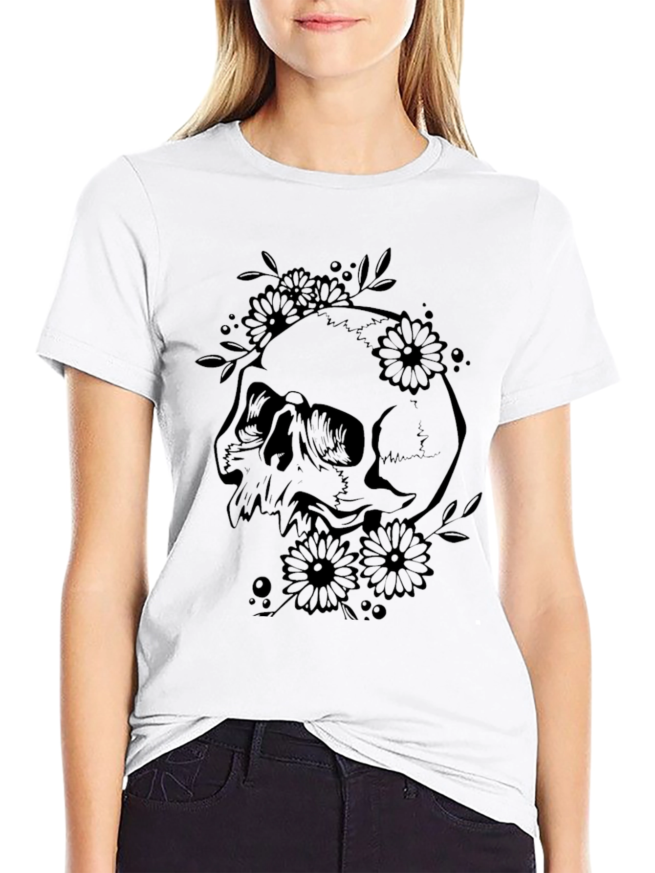 Skull and Flowers Graphic Tee
