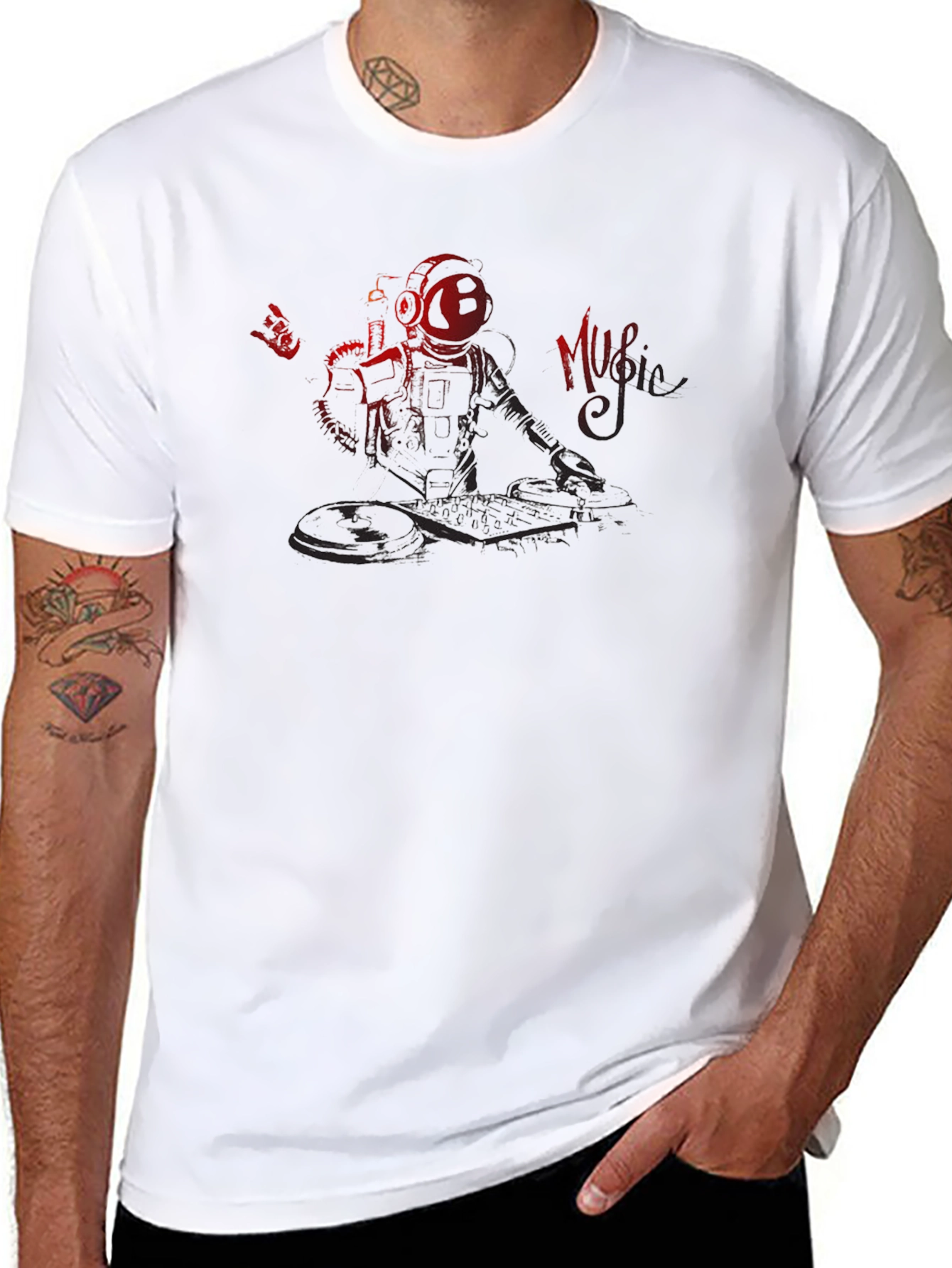 Astronaut DJ Graphic Tee - Black Crew Neck T-Shirt