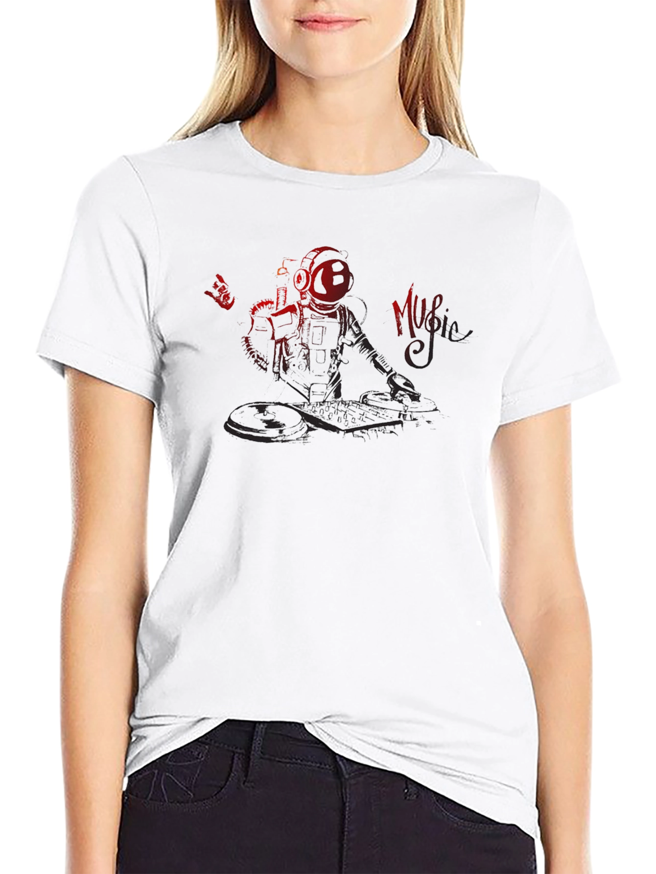 Astronaut DJ Graphic Tee - Black Crew Neck T-Shirt