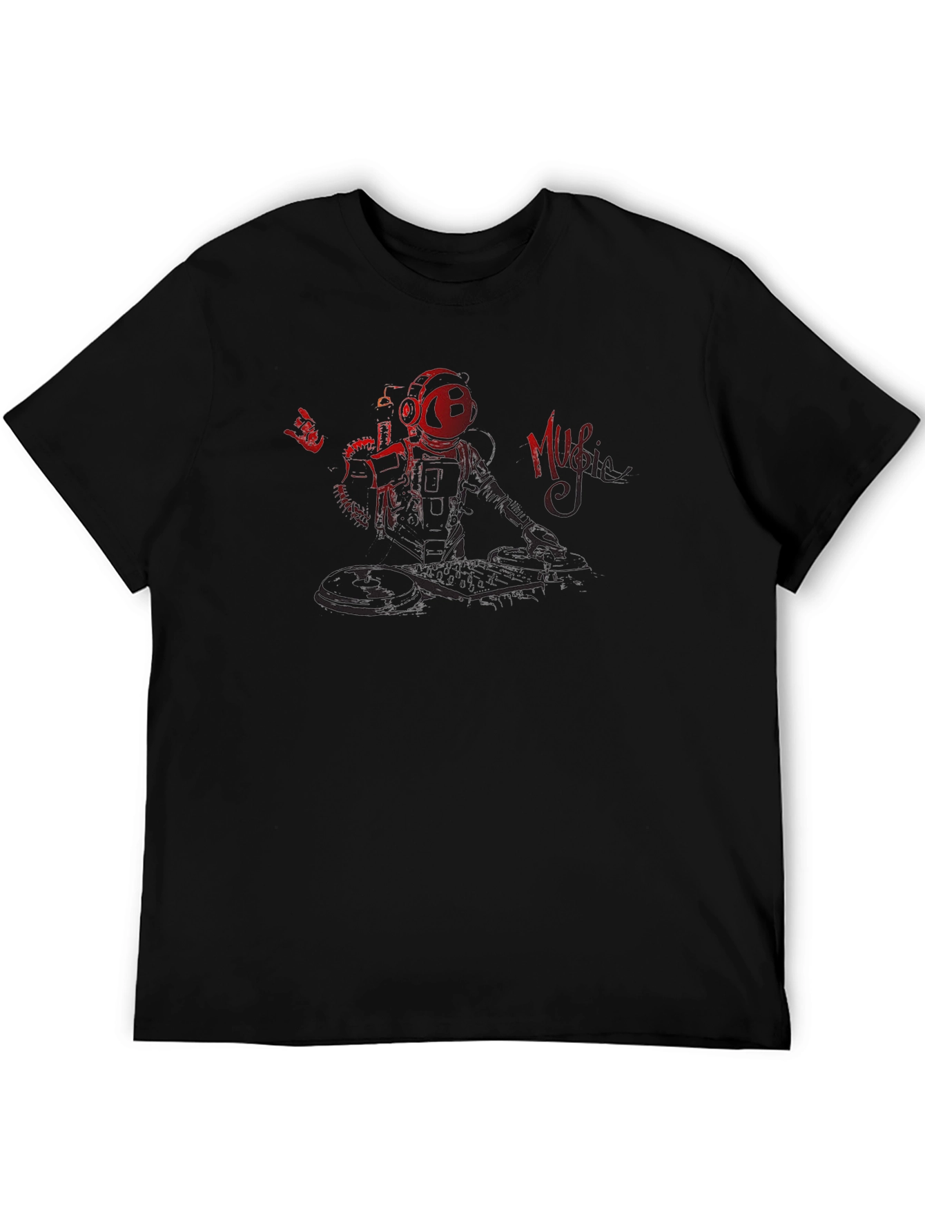 Astronaut DJ Graphic Tee - Black Crew Neck T-Shirt