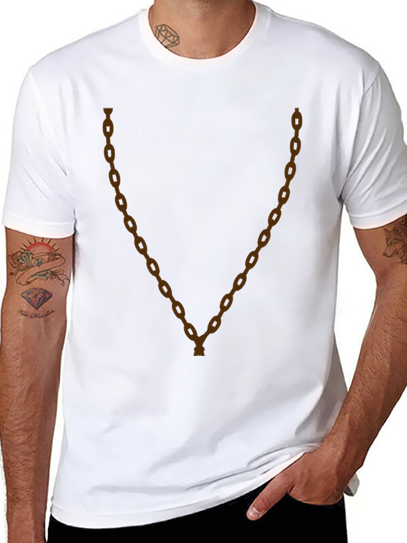 Mens Black T-Shirt with Brown Chain Graphic
