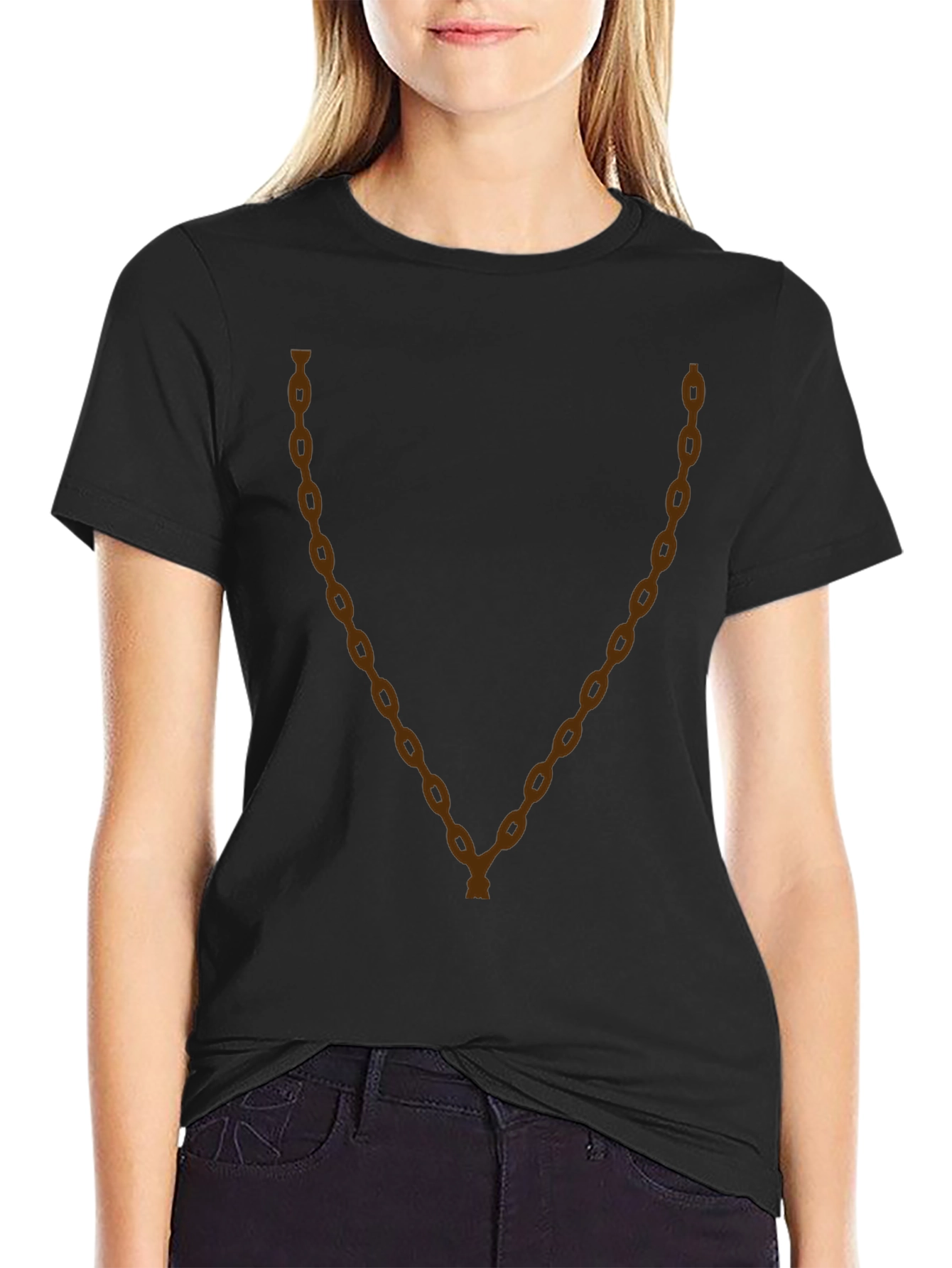 Mens Black T-Shirt with Brown Chain Graphic