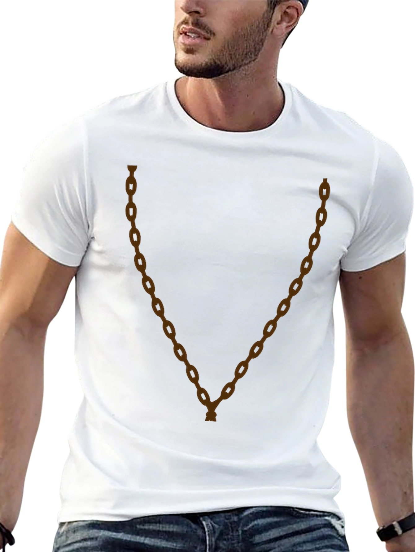 Mens Black T-Shirt with Brown Chain Graphic