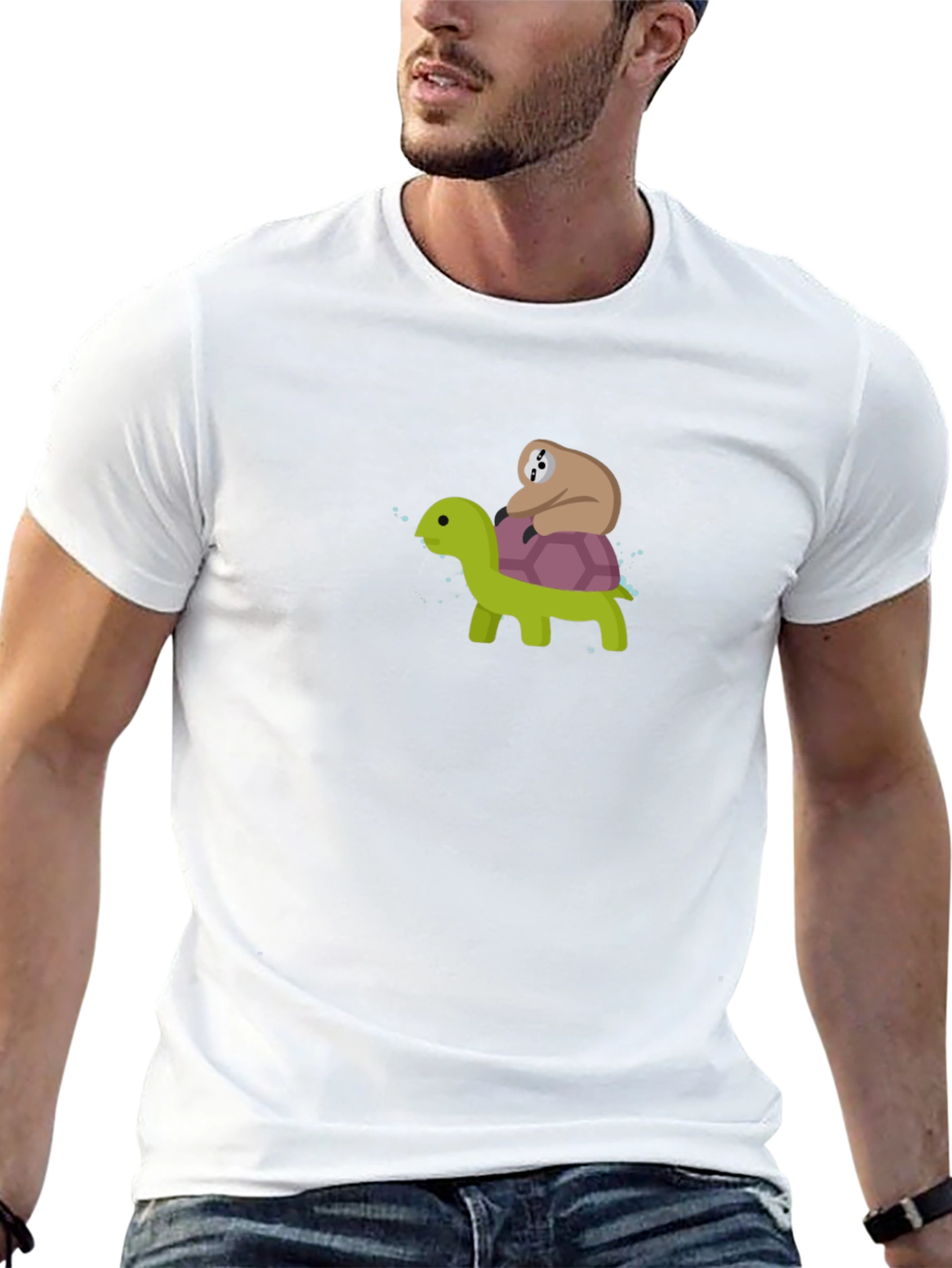 Sloth Riding Turtle Graphic Tee - Black Cotton T-Shirt