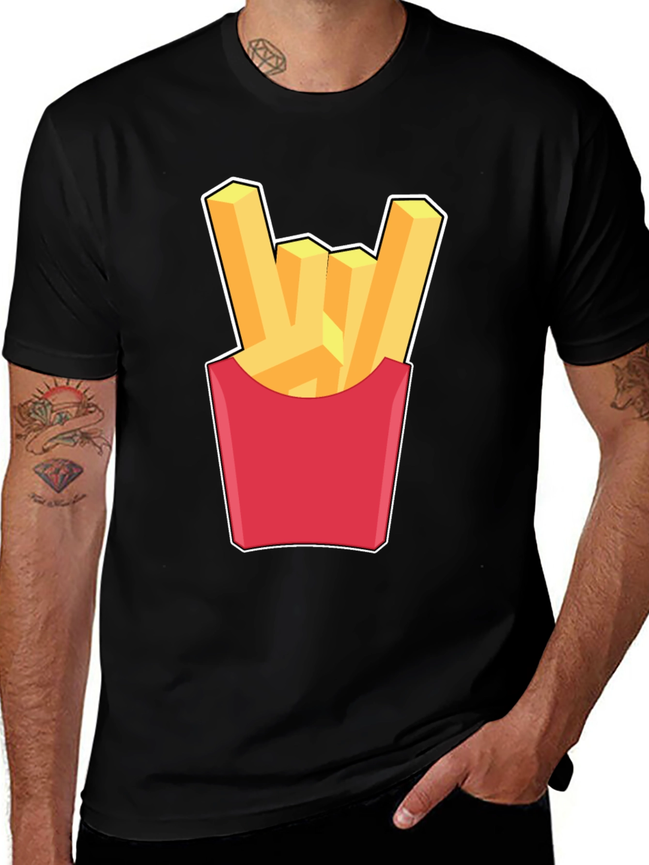 French Fries Rock On Graphic T-Shirt - Black