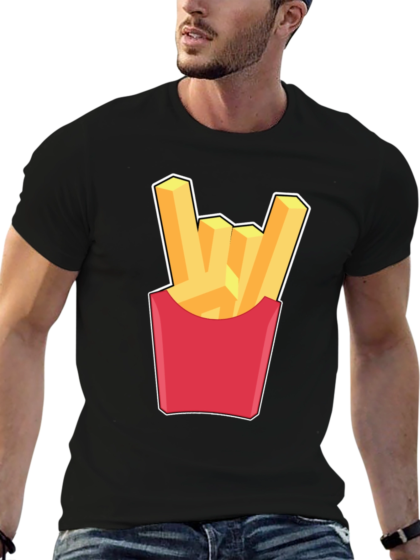 French Fries Rock On Graphic T-Shirt - Black