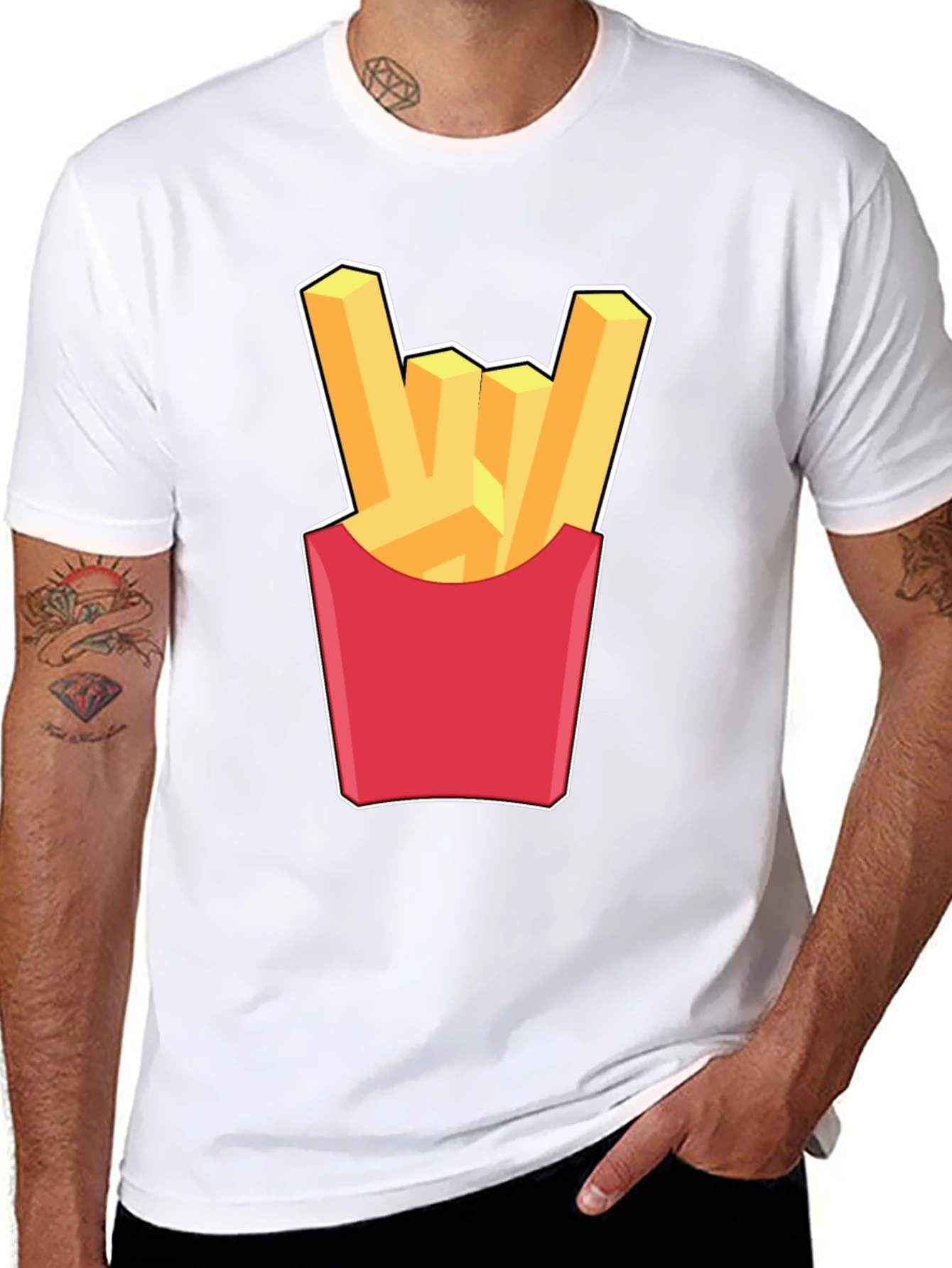 French Fries Rock On Graphic T-Shirt - Black
