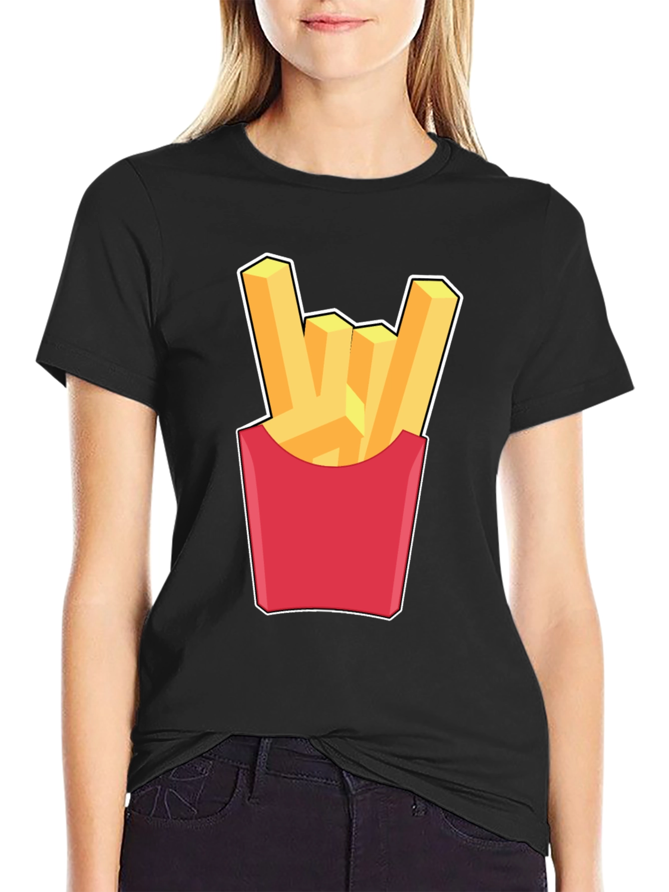 French Fries Rock On Graphic T-Shirt - Black