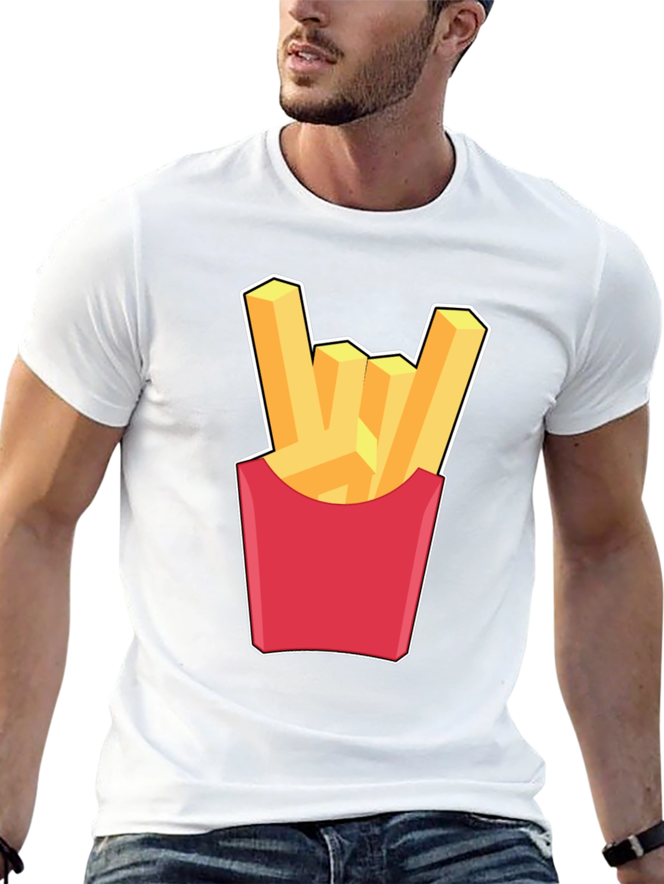 French Fries Rock On Graphic T-Shirt - Black