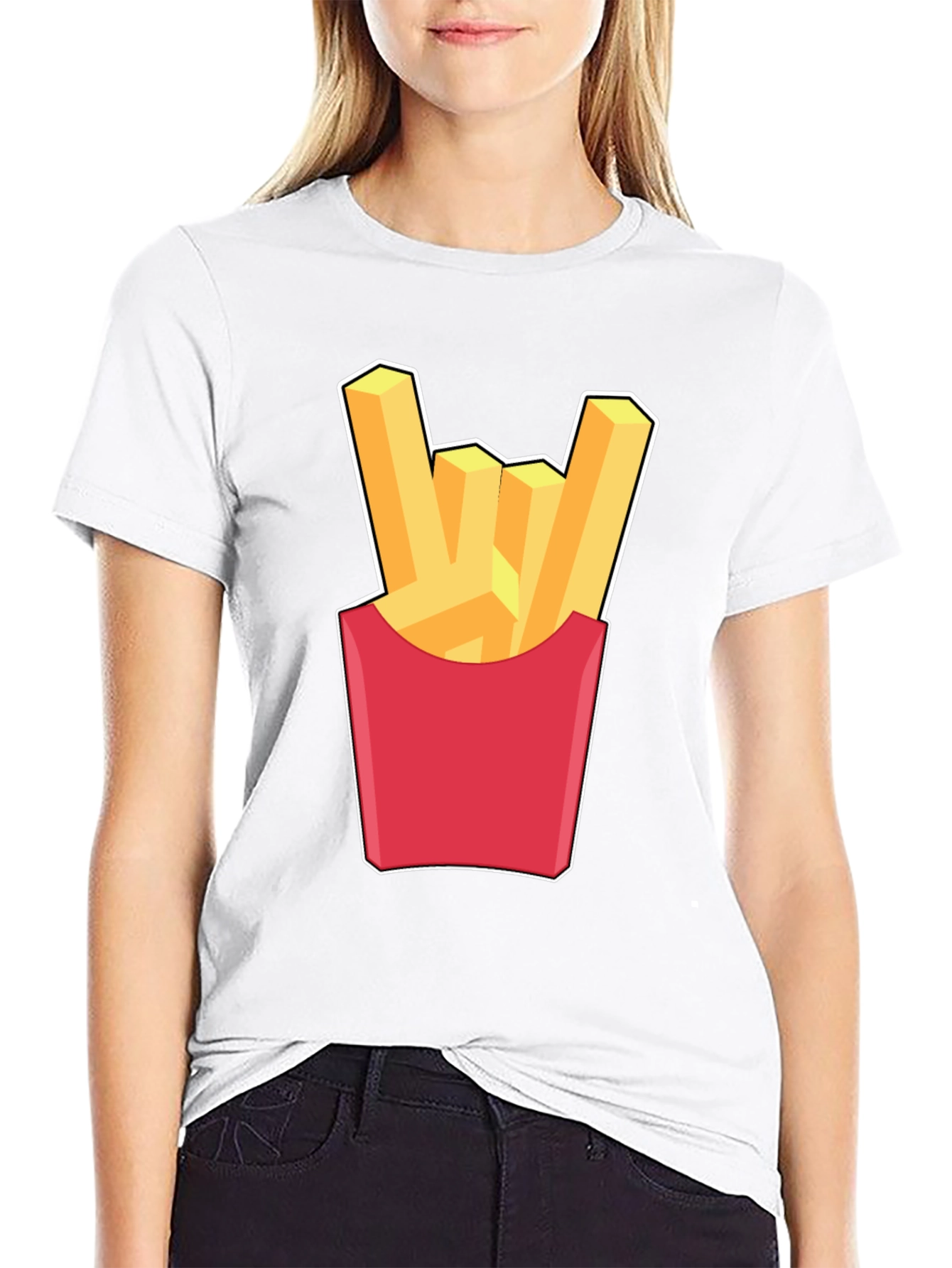 French Fries Rock On Graphic T-Shirt - Black