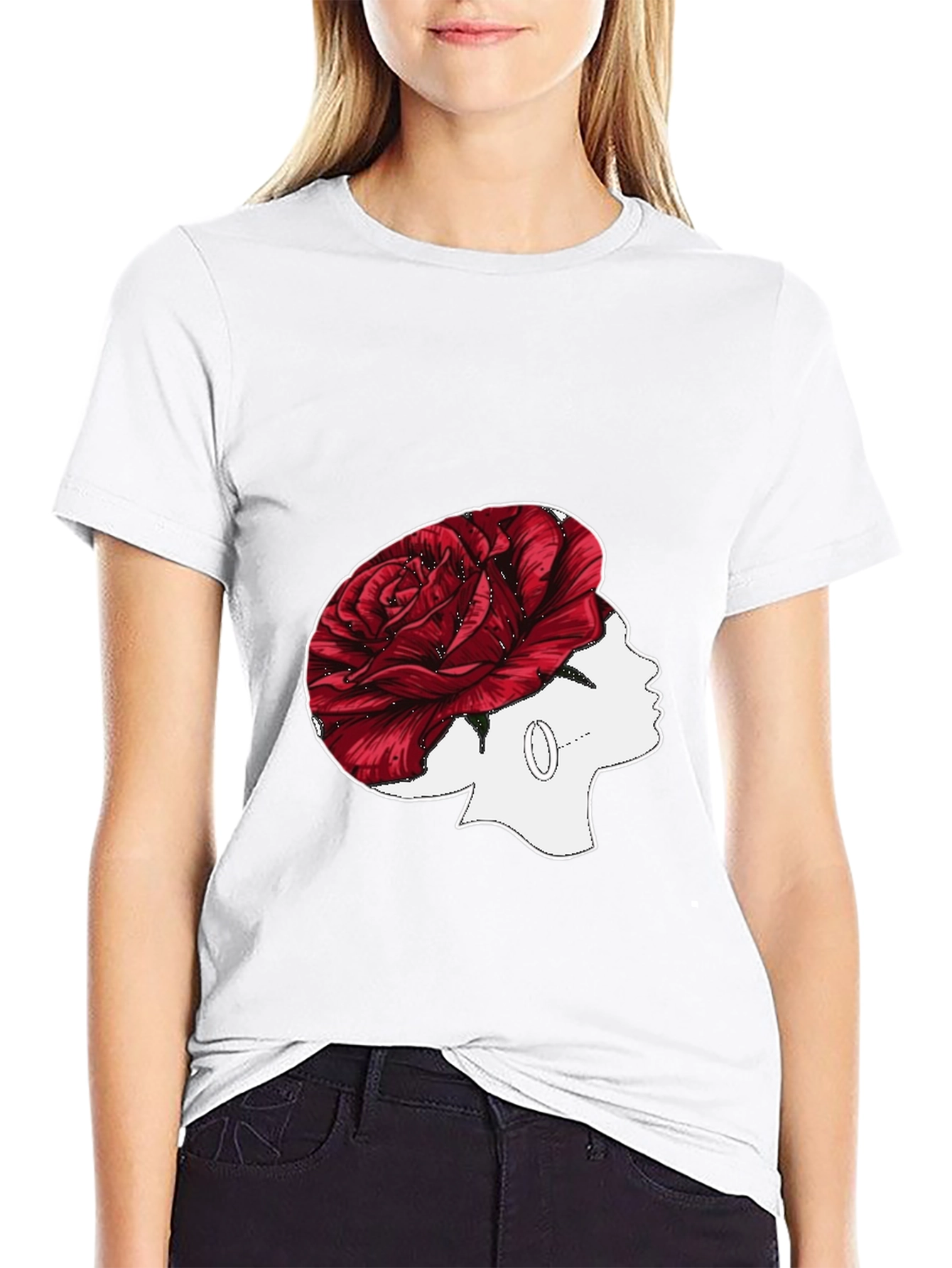 Rose Head T-Shirt: Unique Floral Woman Design