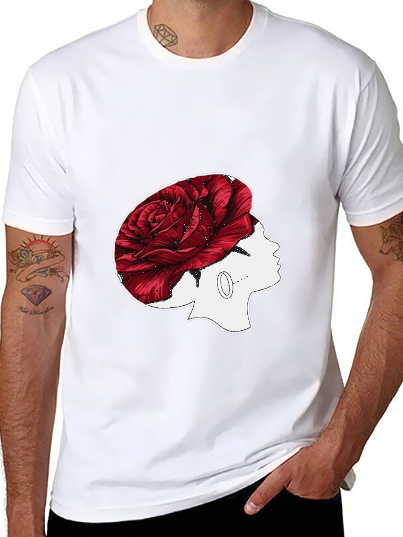 Rose Head T-Shirt: Unique Floral Woman Design