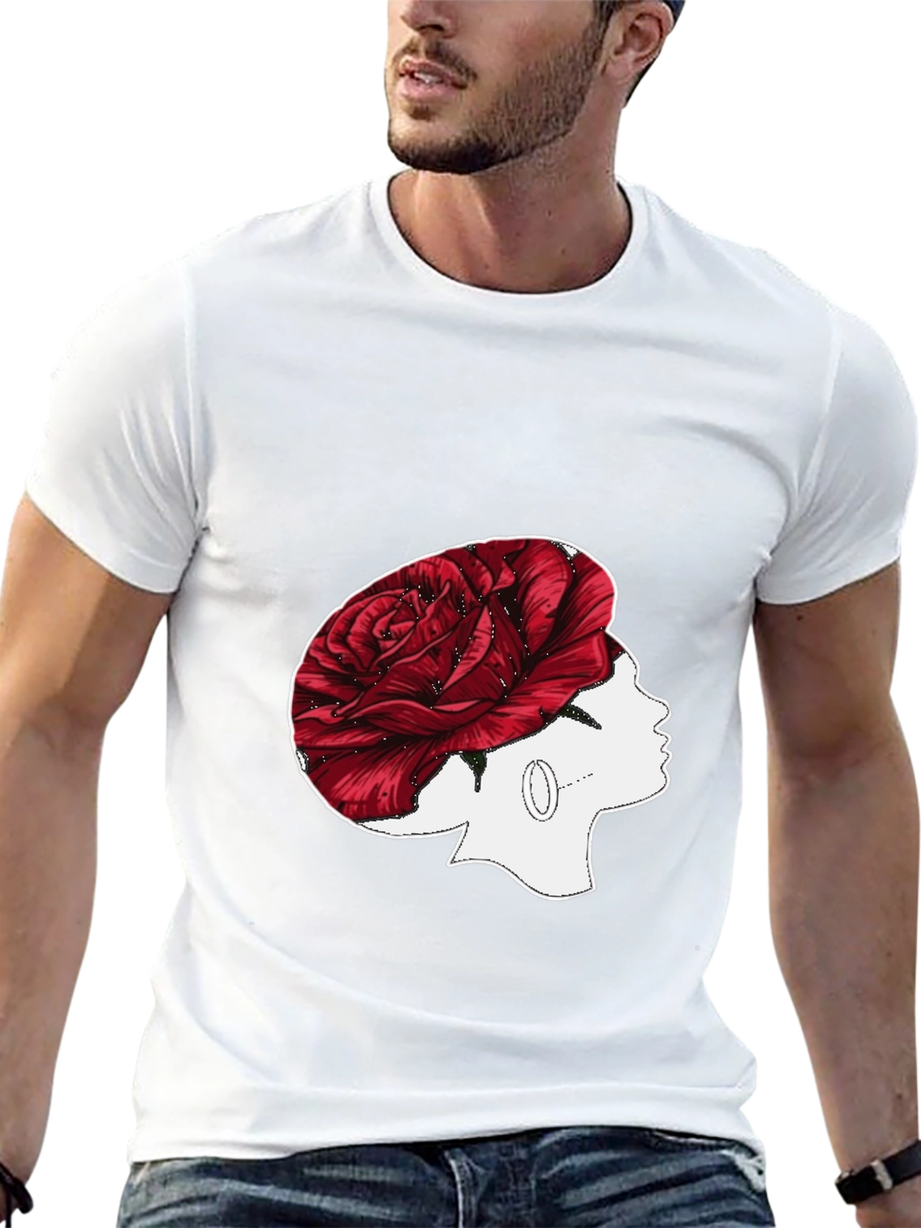 Rose Head T-Shirt: Unique Floral Woman Design