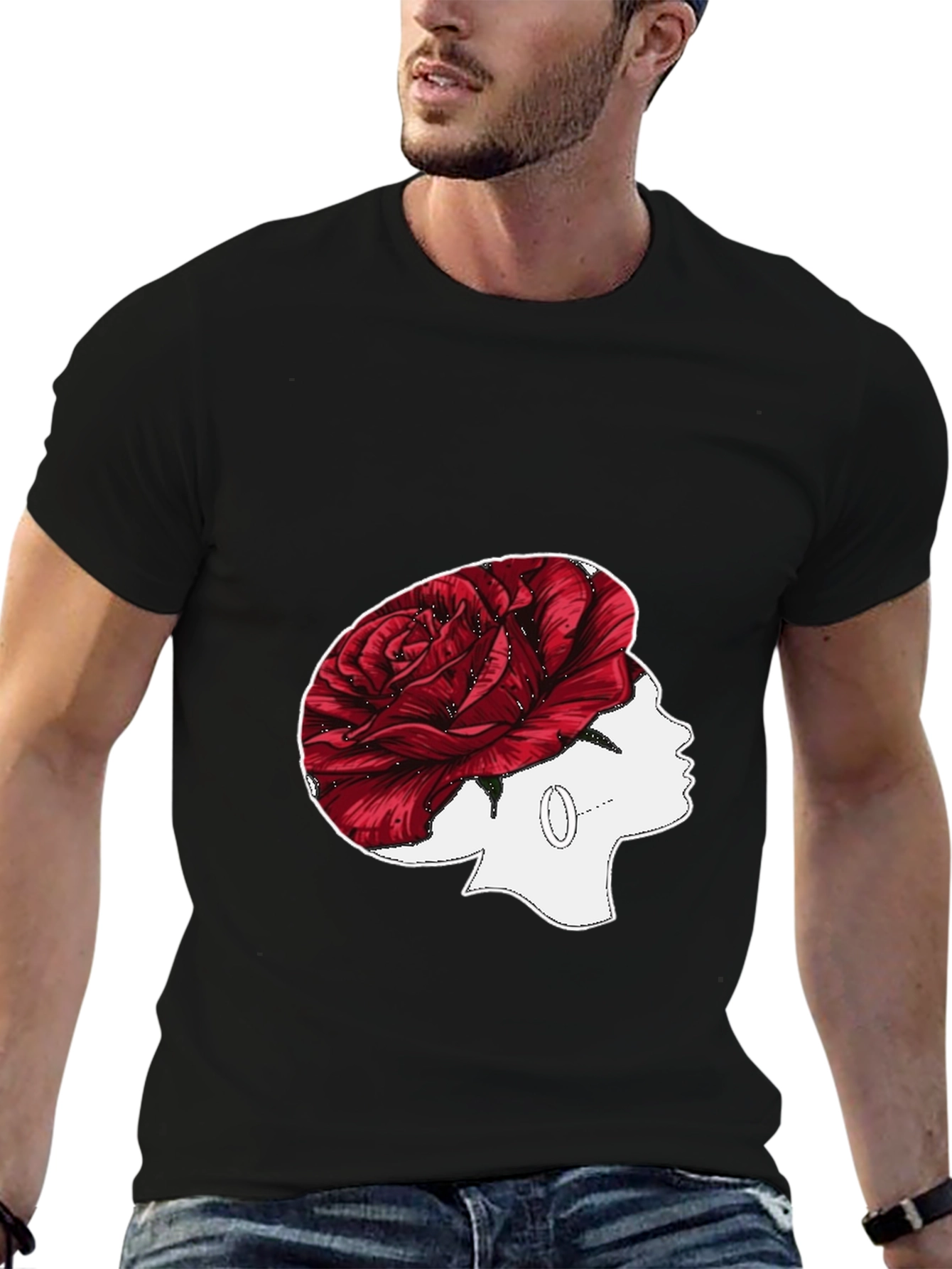 Rose Head T-Shirt: Unique Floral Woman Design