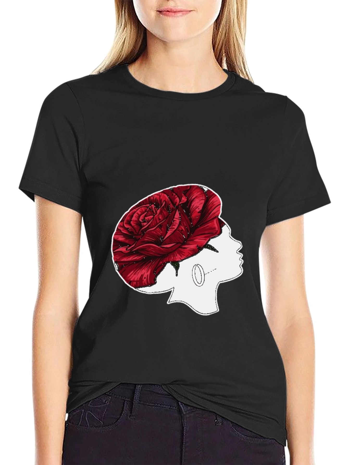 Rose Head T-Shirt: Unique Floral Woman Design