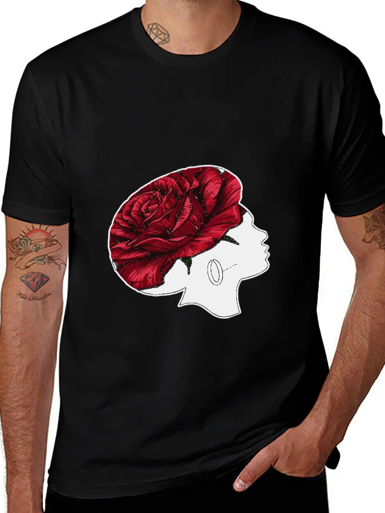 Rose Head T-Shirt: Unique Floral Woman Design