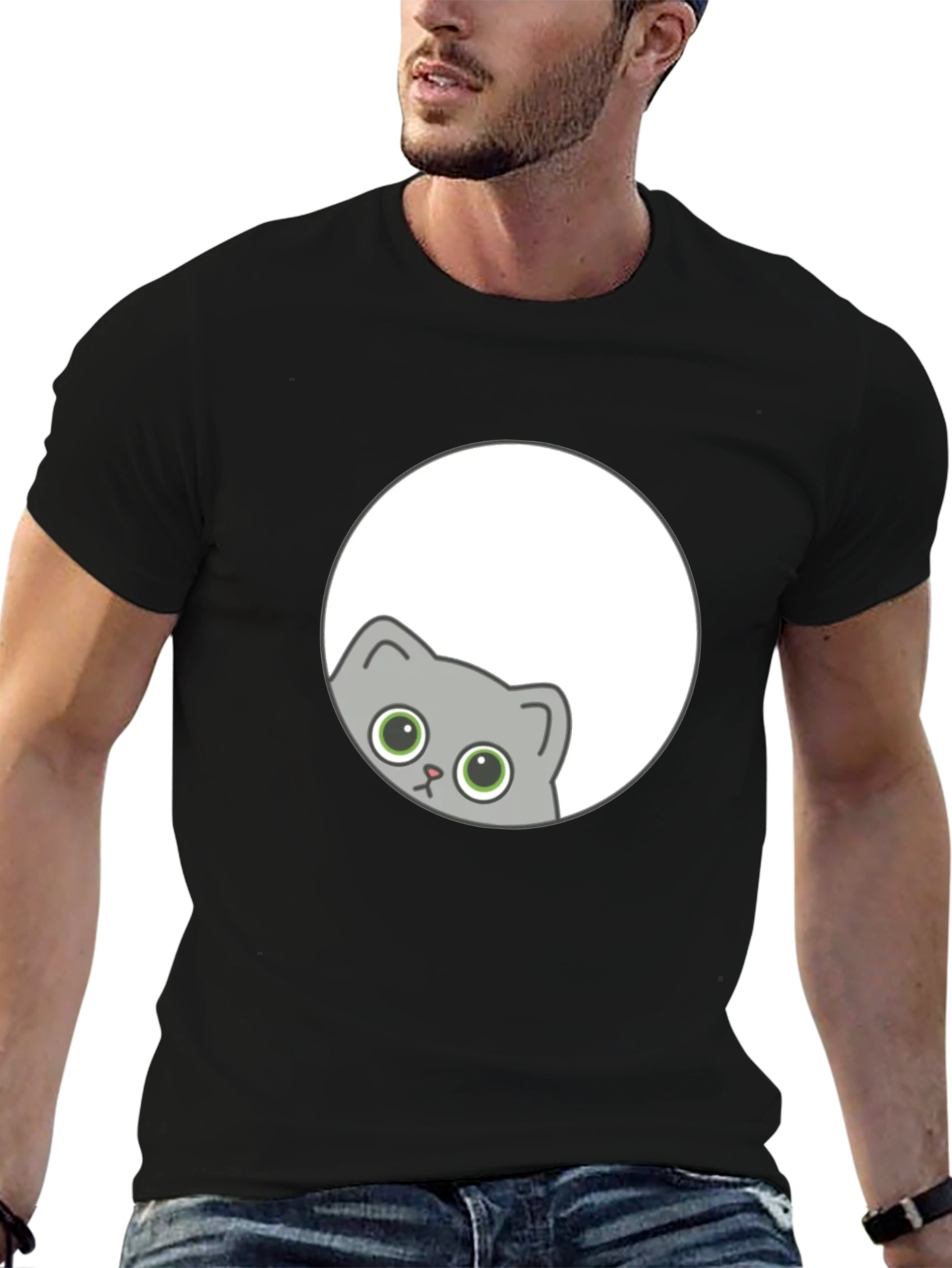 Cute Cat Peeking T-Shirt - Black Graphic Tee