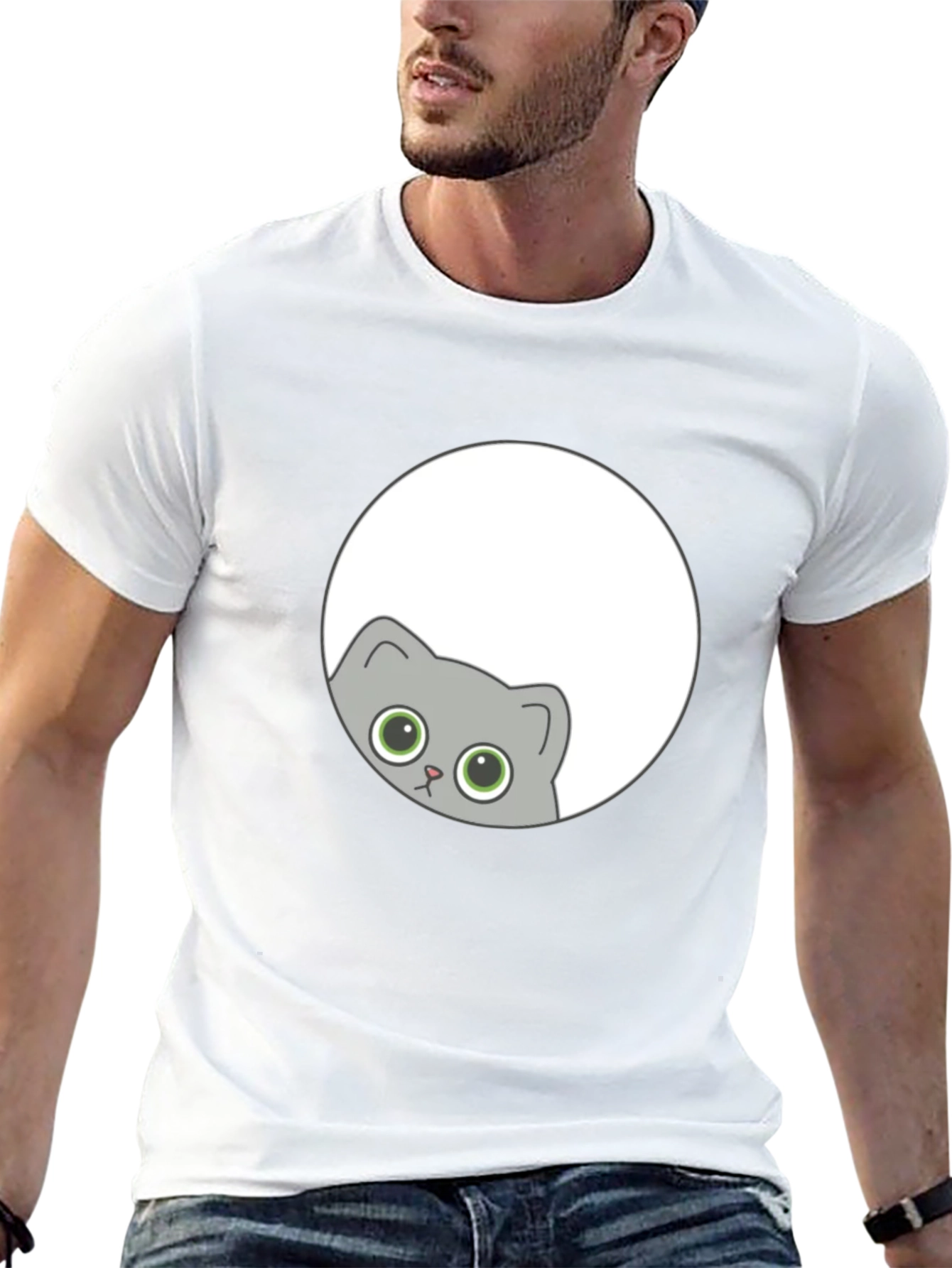 Cute Cat Peeking T-Shirt - Black Graphic Tee