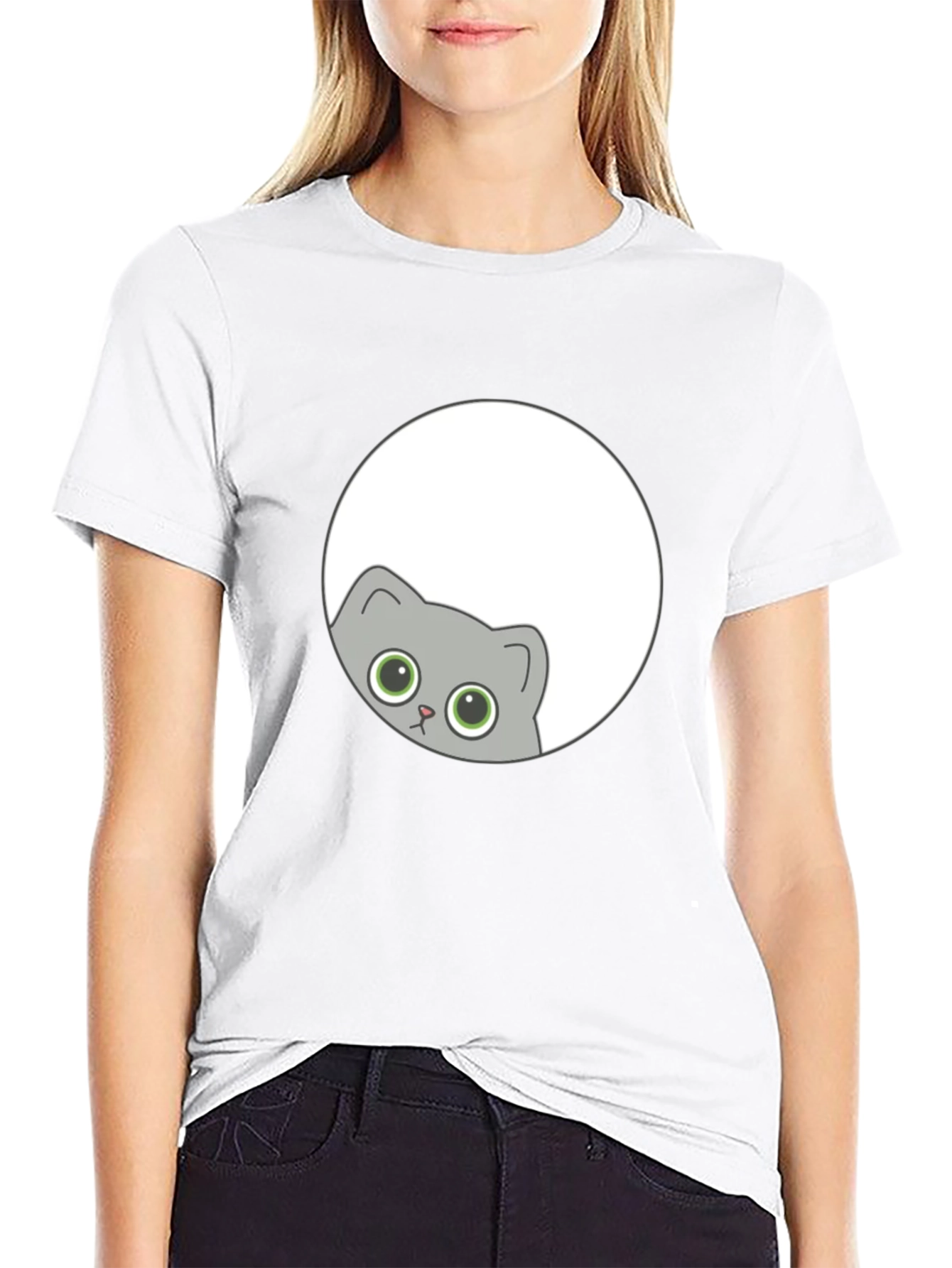 Cute Cat Peeking T-Shirt - Black Graphic Tee