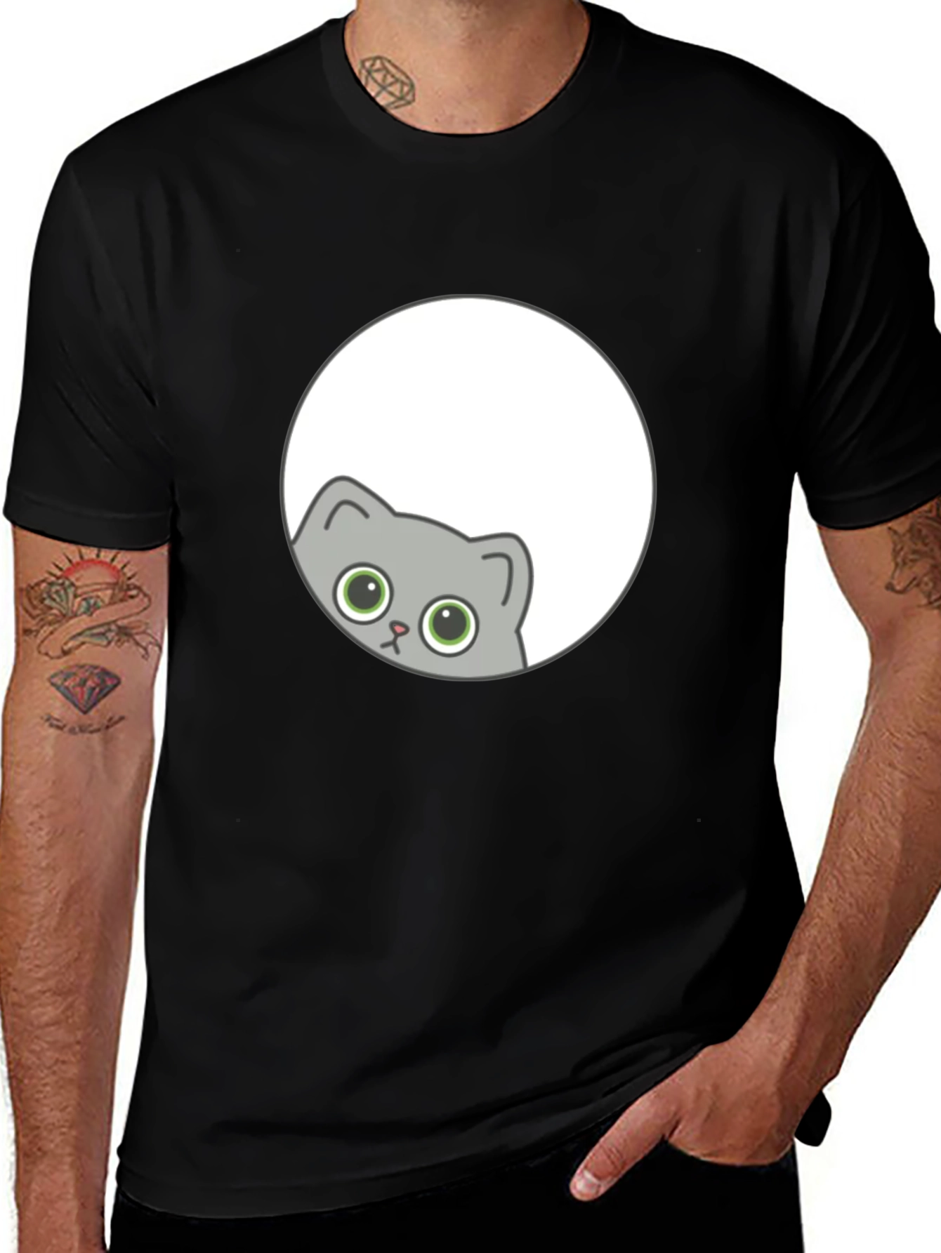 Cute Cat Peeking T-Shirt - Black Graphic Tee