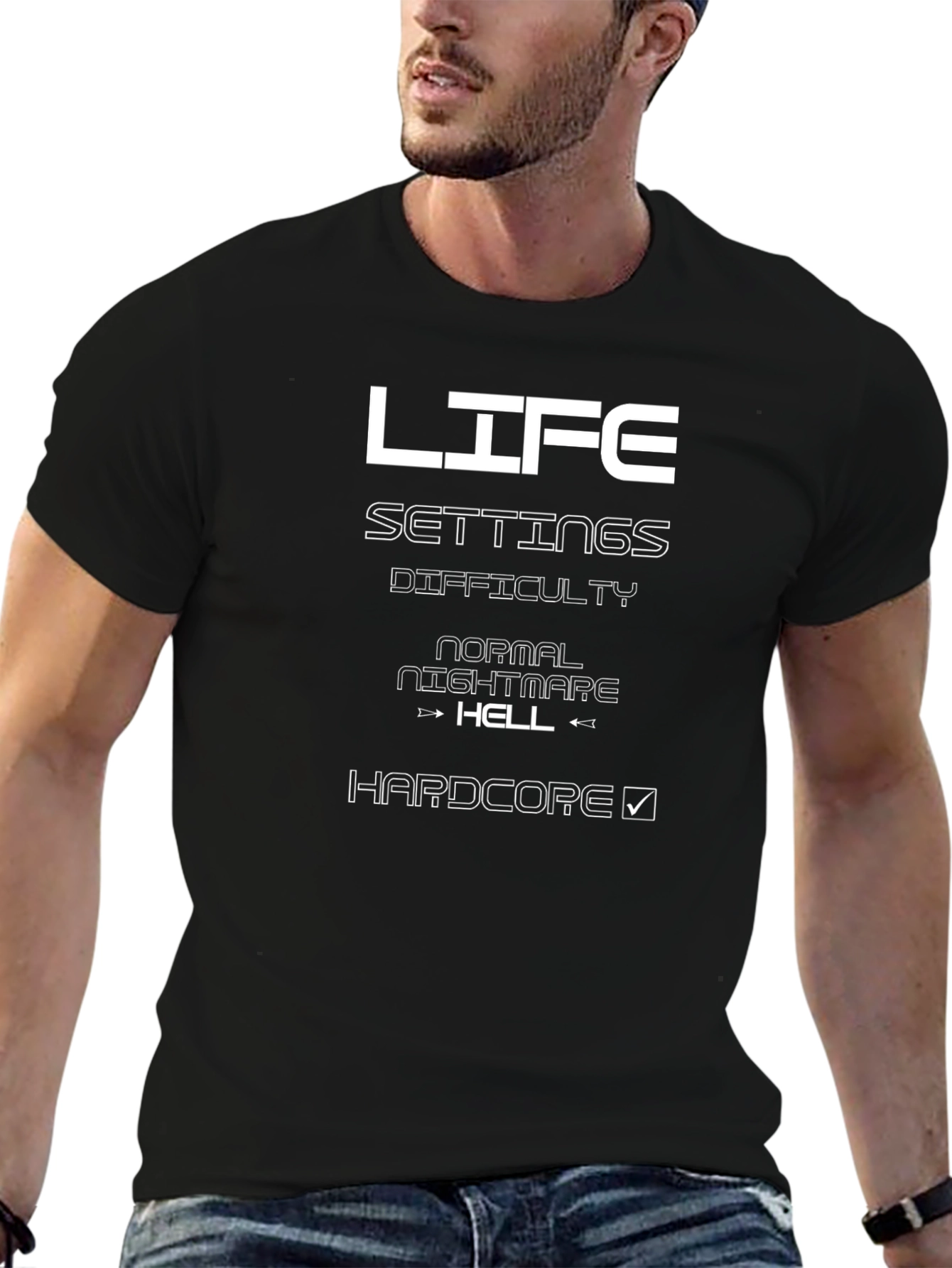 Life Settings Hardcore Mode Black T-Shirt