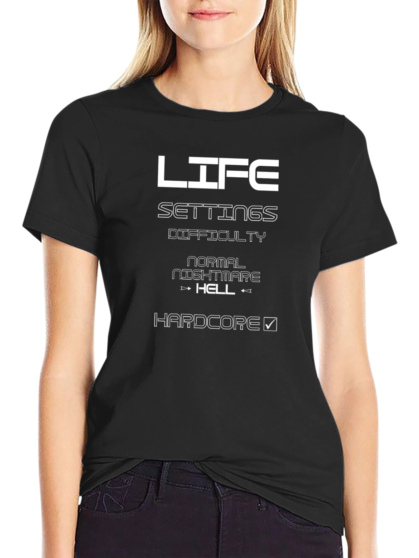 Life Settings Hardcore Mode Black T-Shirt