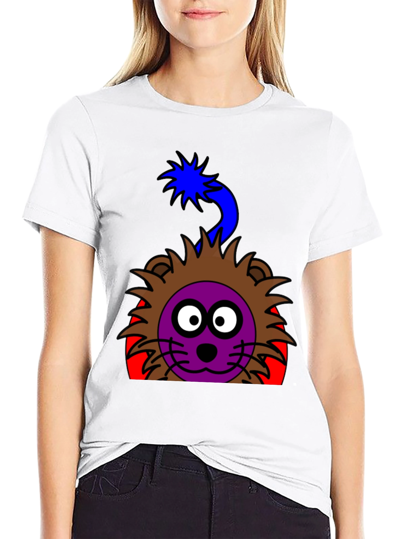 Cartoon Lion Graphic Tee - Funky Black T-Shirt