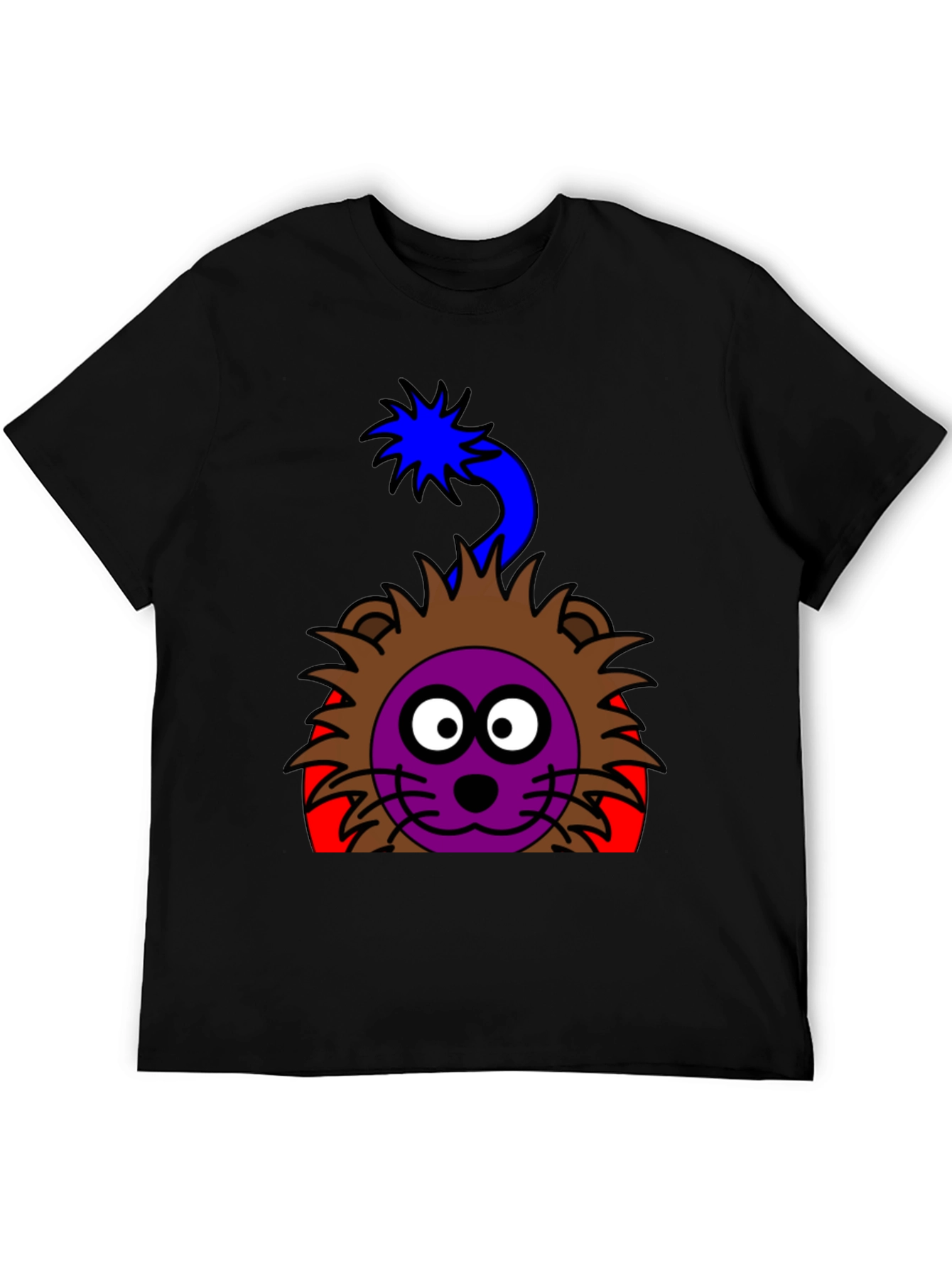 Cartoon Lion Graphic Tee - Funky Black T-Shirt