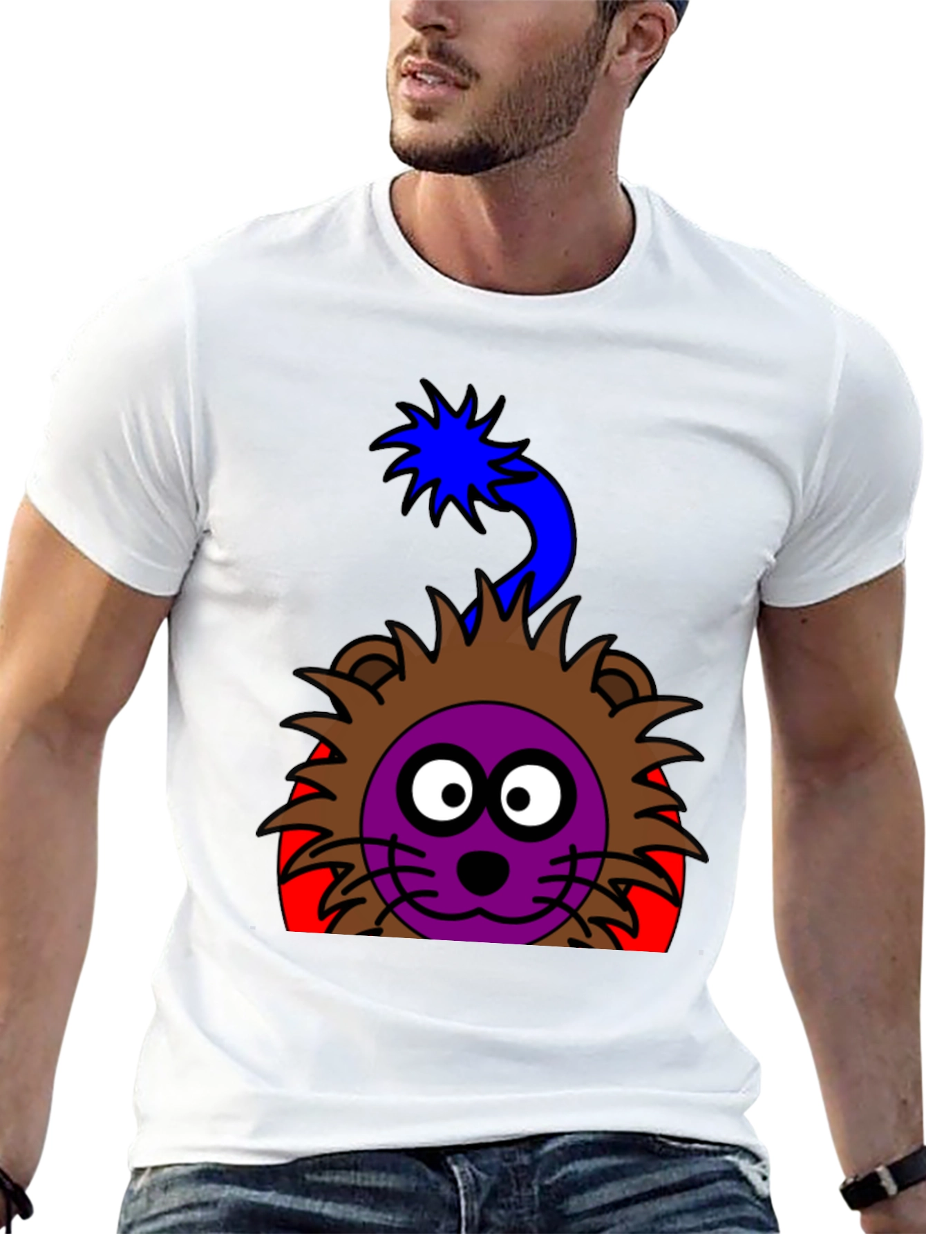 Cartoon Lion Graphic Tee - Funky Black T-Shirt