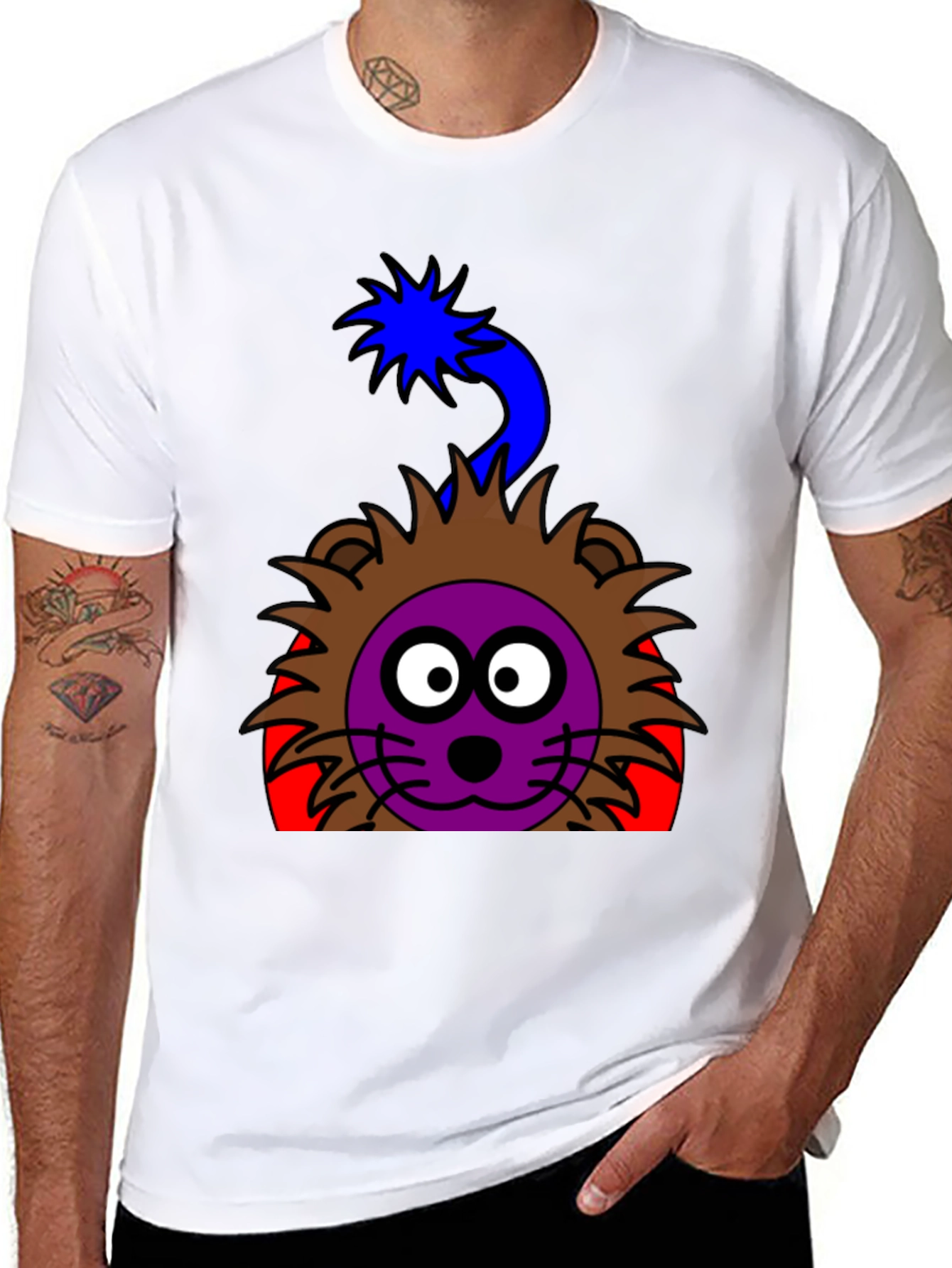 Cartoon Lion Graphic Tee - Funky Black T-Shirt